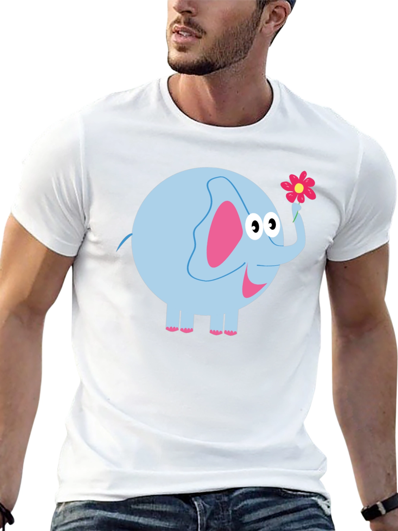 Cute Elephant Holding Flower Graphic Tee