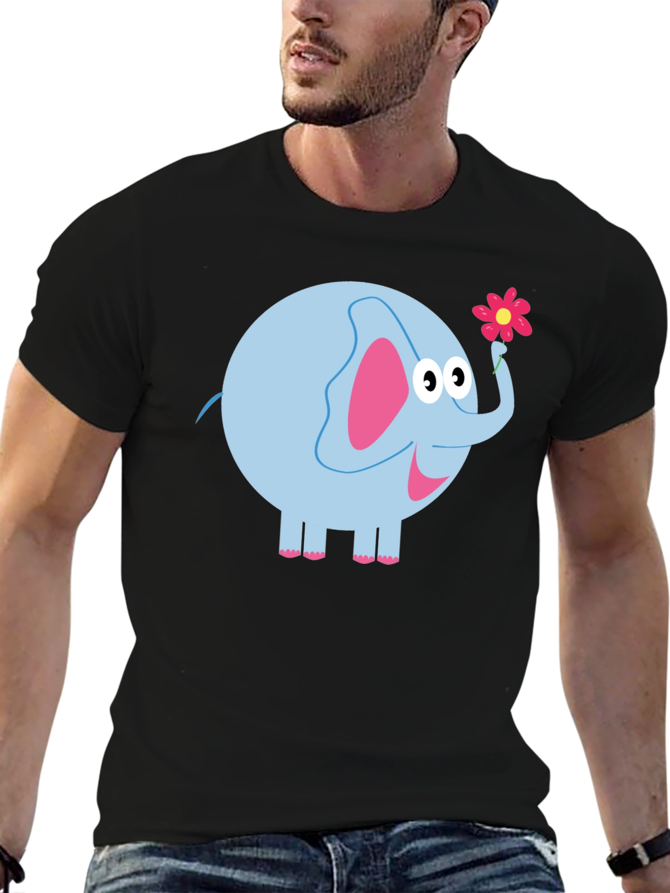 Cute Elephant Holding Flower Graphic Tee