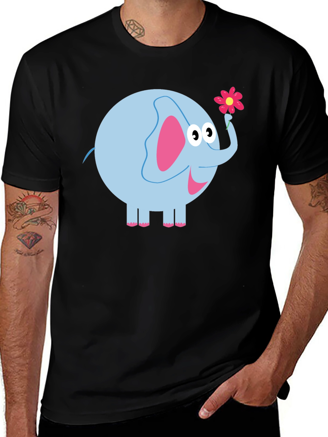 Cute Elephant Holding Flower Graphic Tee