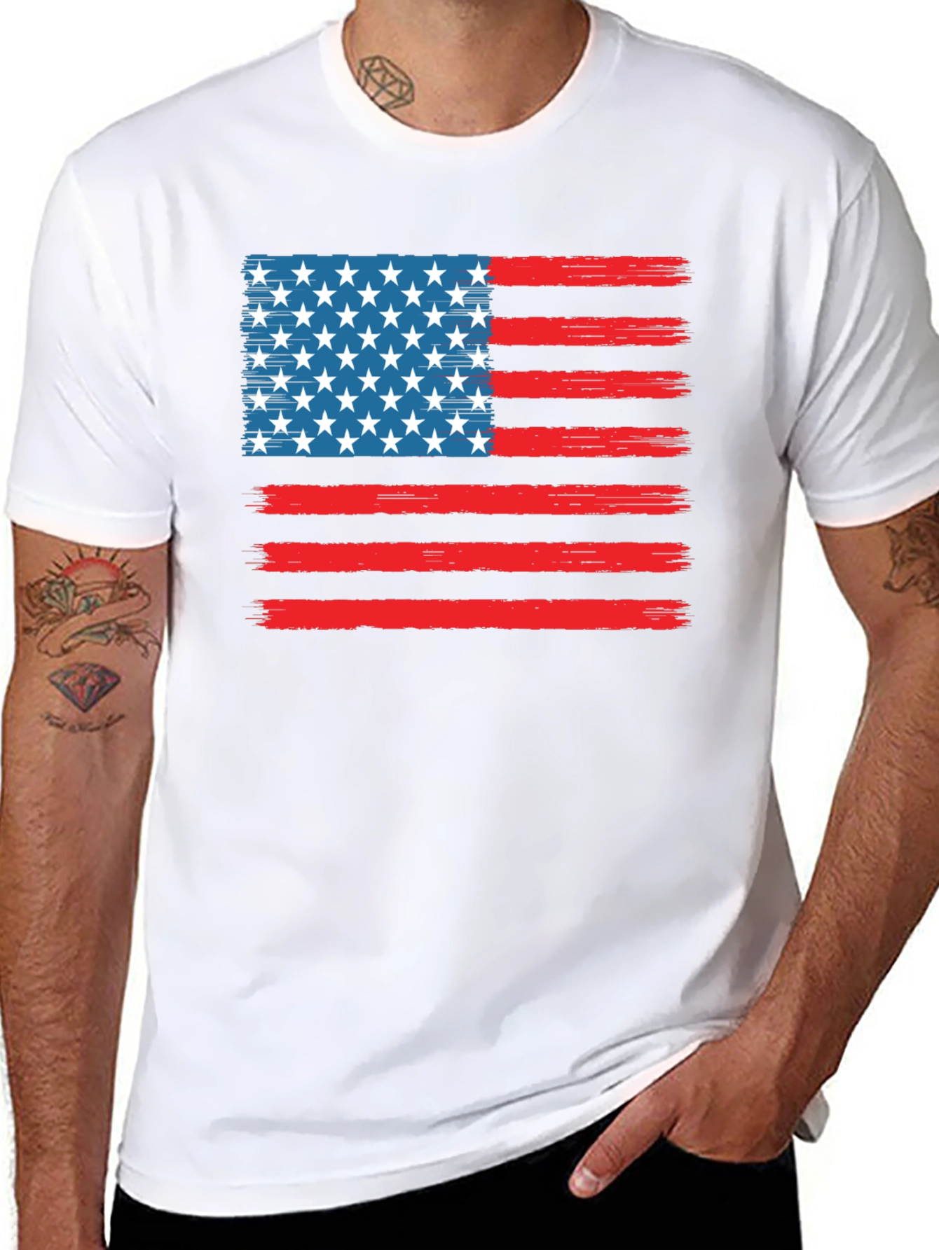 American Flag Graphic Print Crewneck T-Shirt