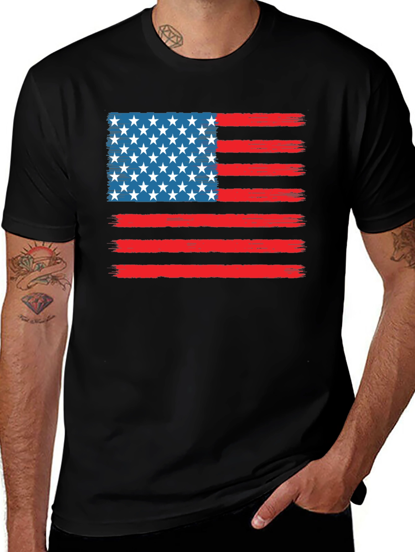 American Flag Graphic Print Crewneck T-Shirt