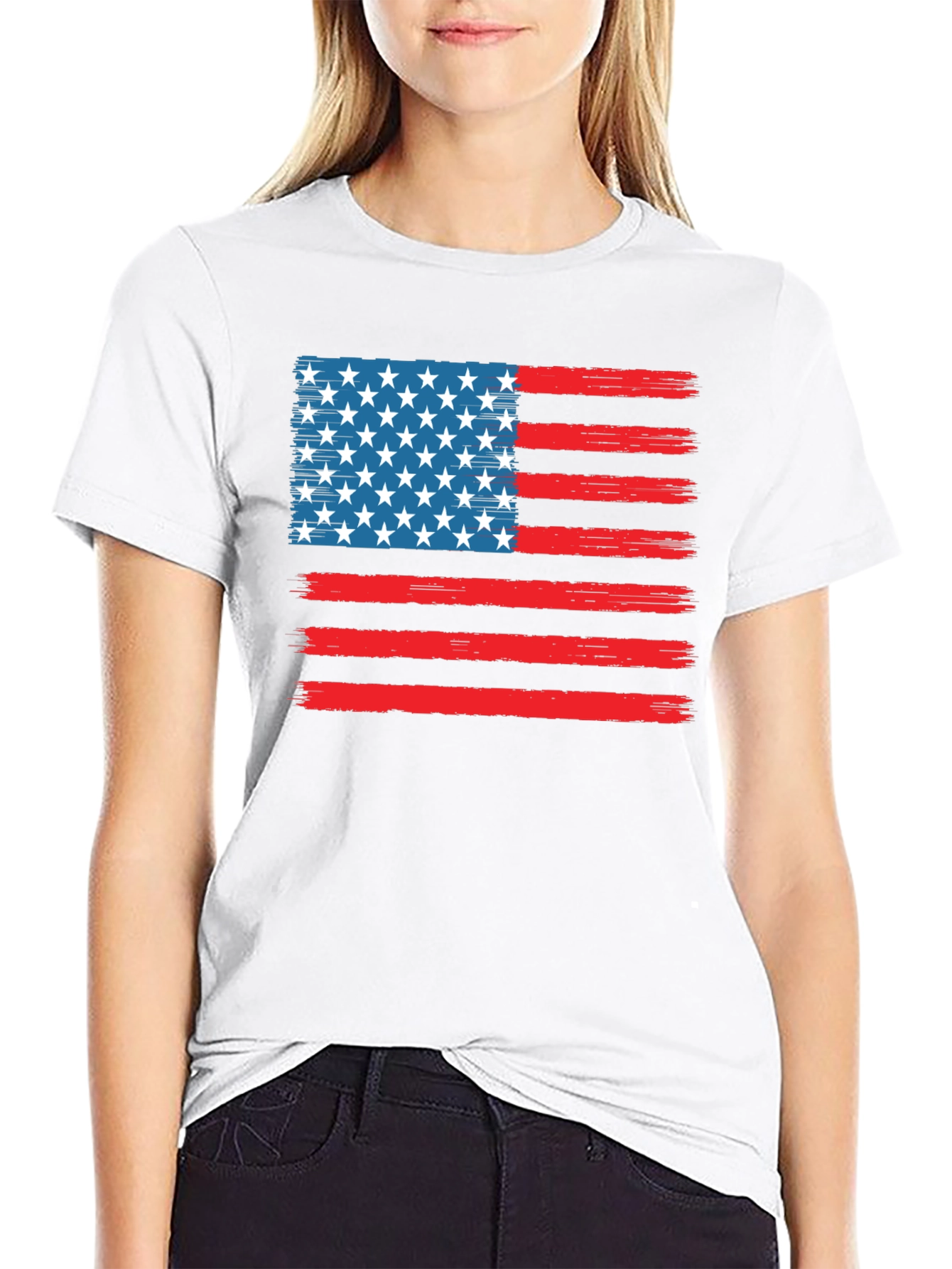 American Flag Graphic Print Crewneck T-Shirt