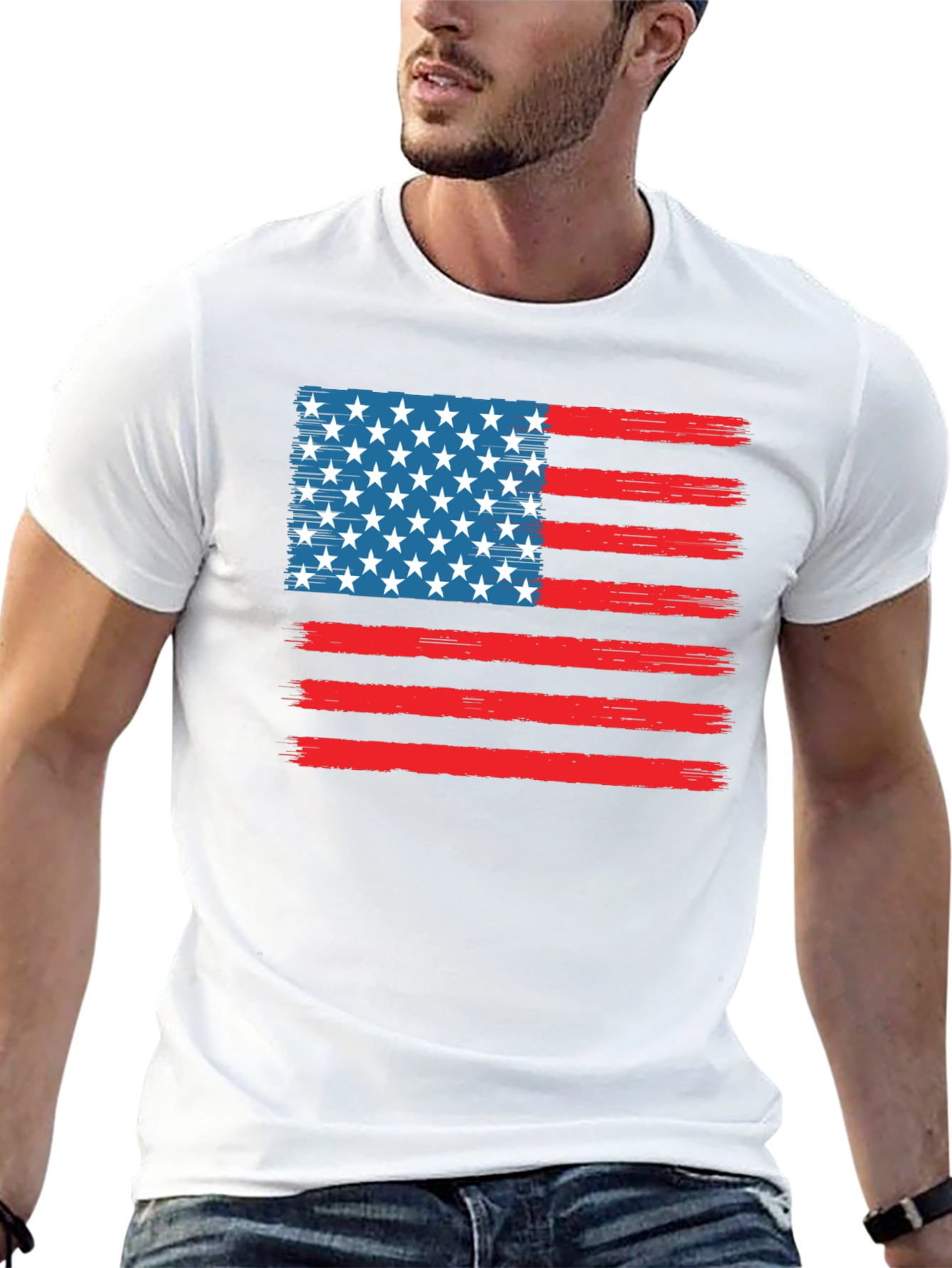 American Flag Graphic Print Crewneck T-Shirt