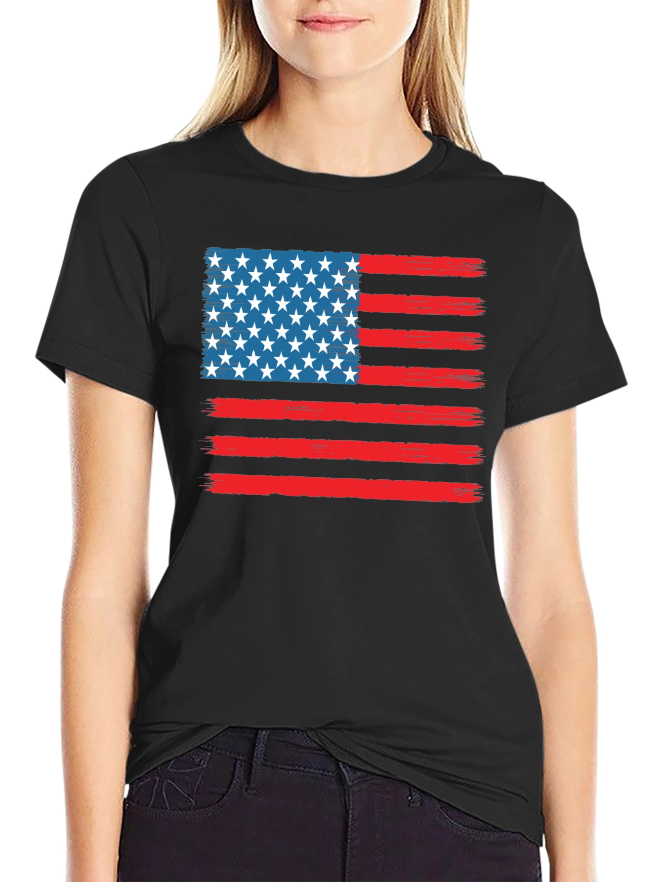 American Flag Graphic Print Crewneck T-Shirt