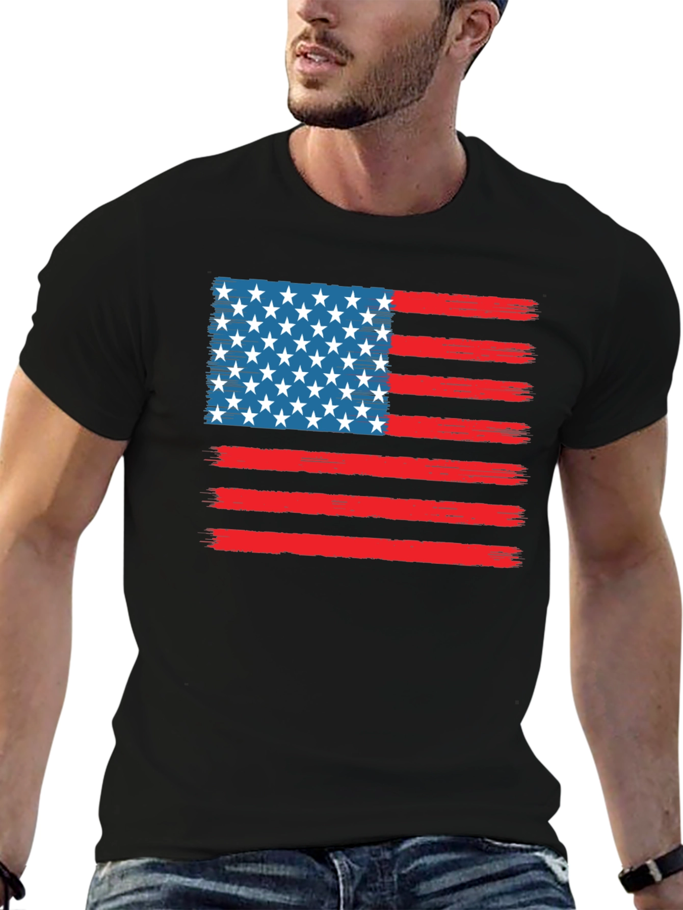 American Flag Graphic Print Crewneck T-Shirt