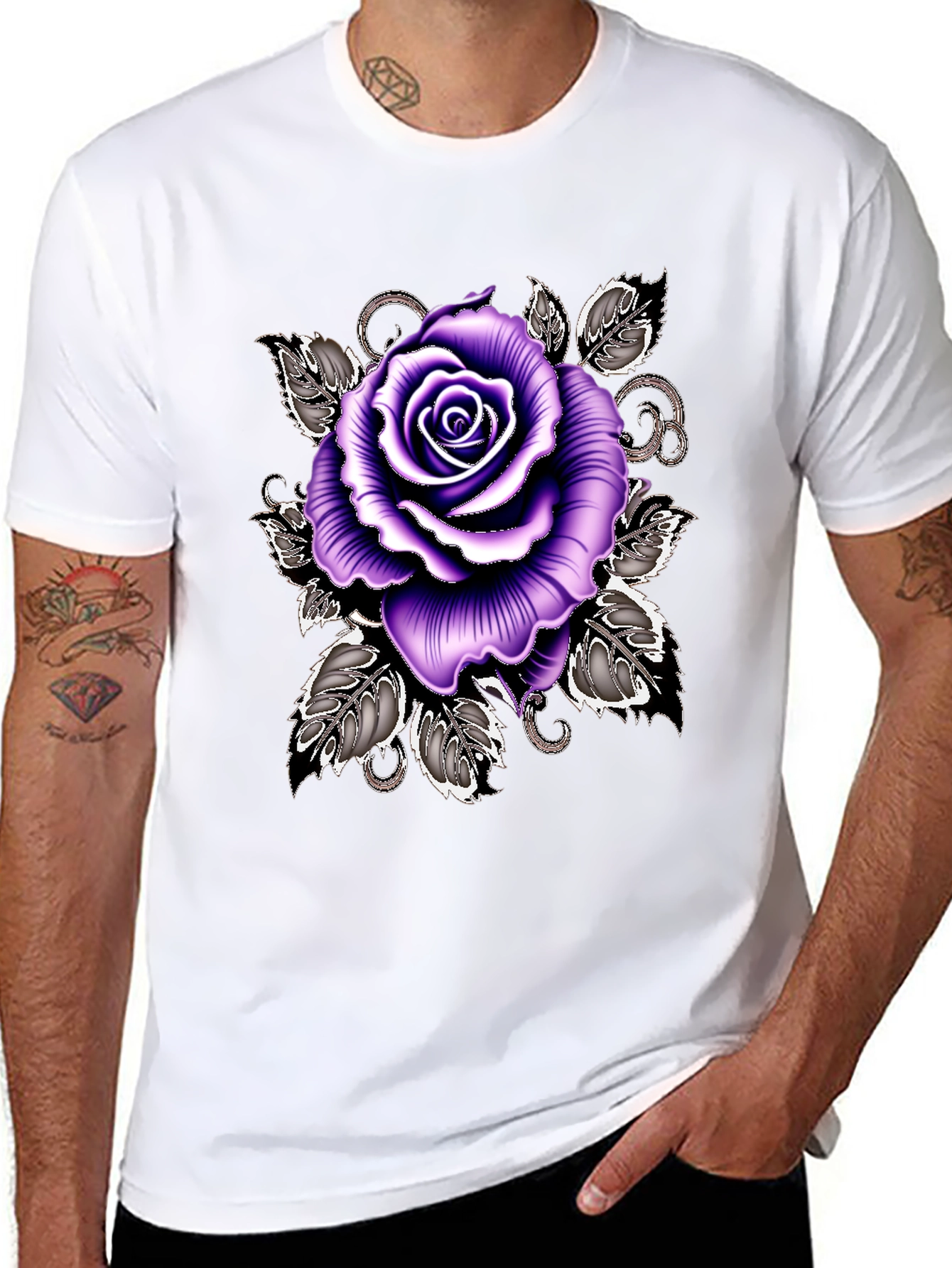 Purple Rose Graphic Tee - Stylish Floral T-Shirt