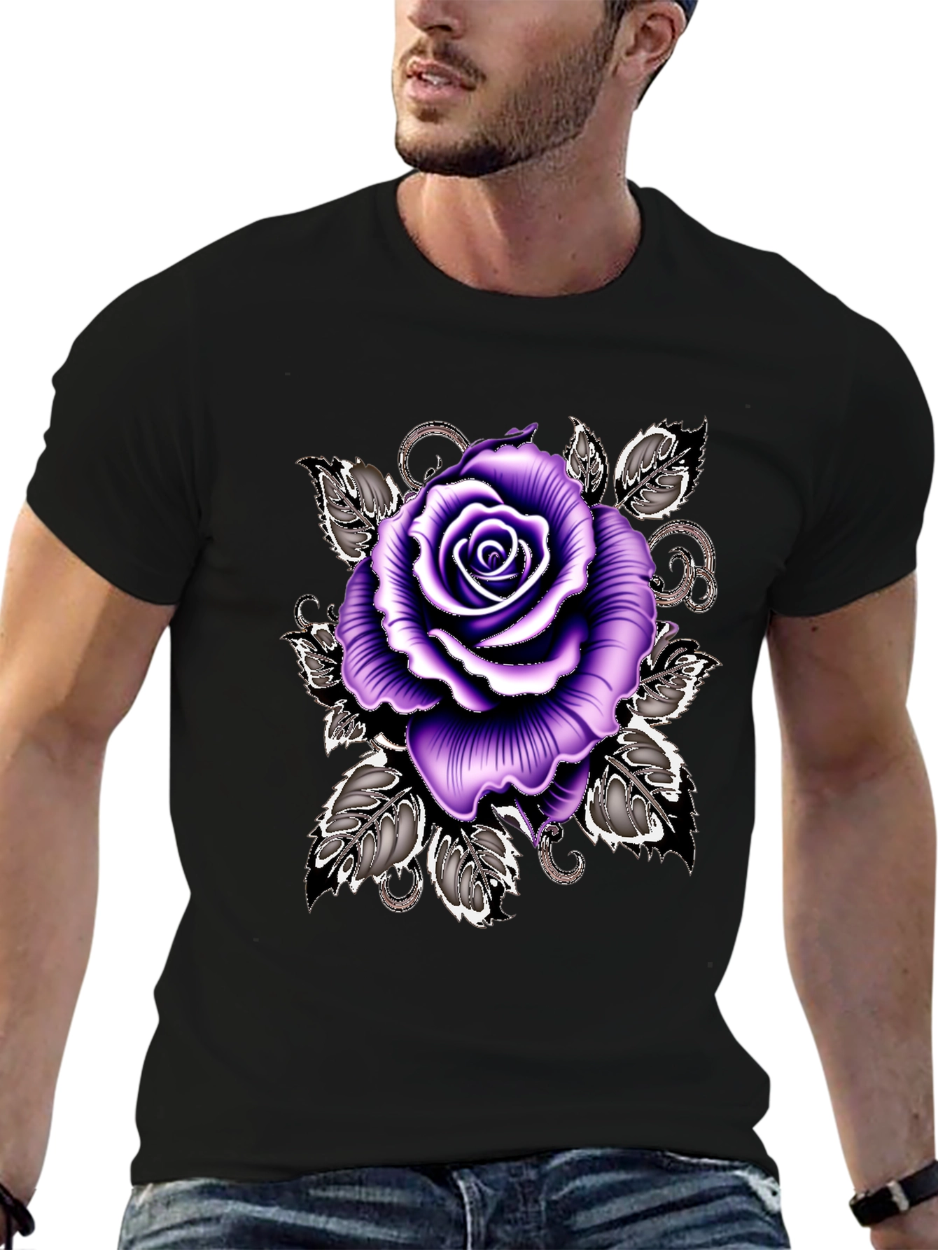 Purple Rose Graphic Tee - Stylish Floral T-Shirt