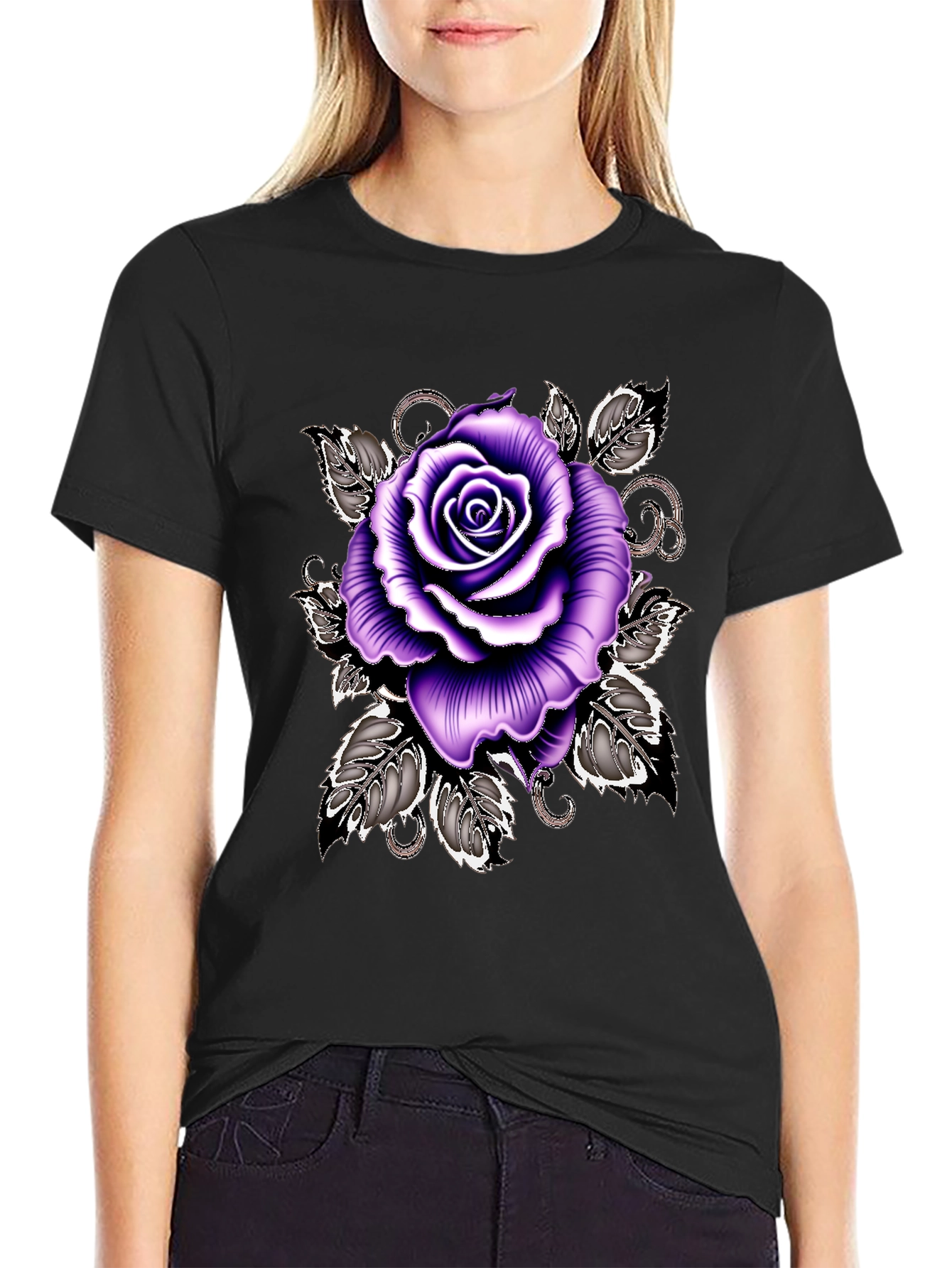 Purple Rose Graphic Tee - Stylish Floral T-Shirt