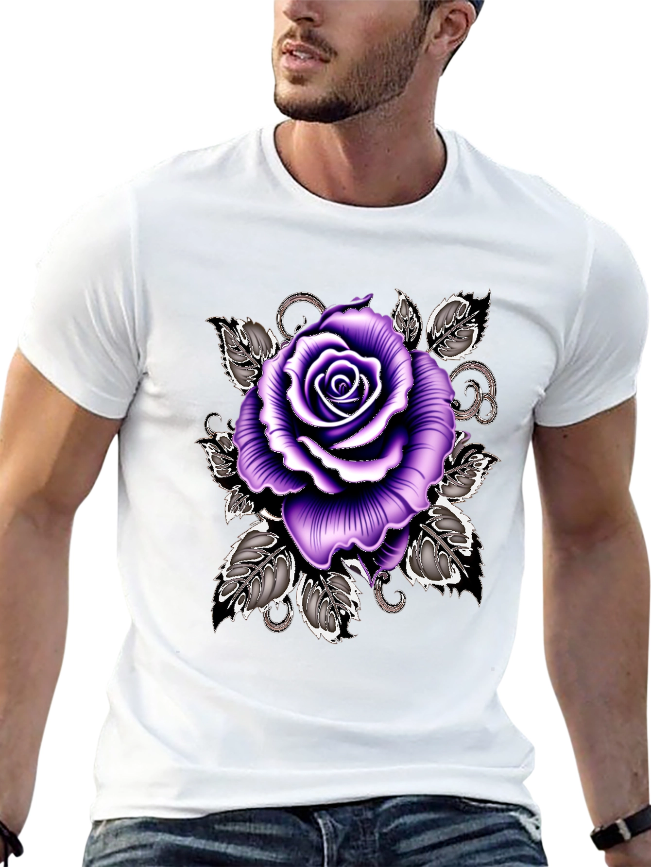 Purple Rose Graphic Tee - Stylish Floral T-Shirt
