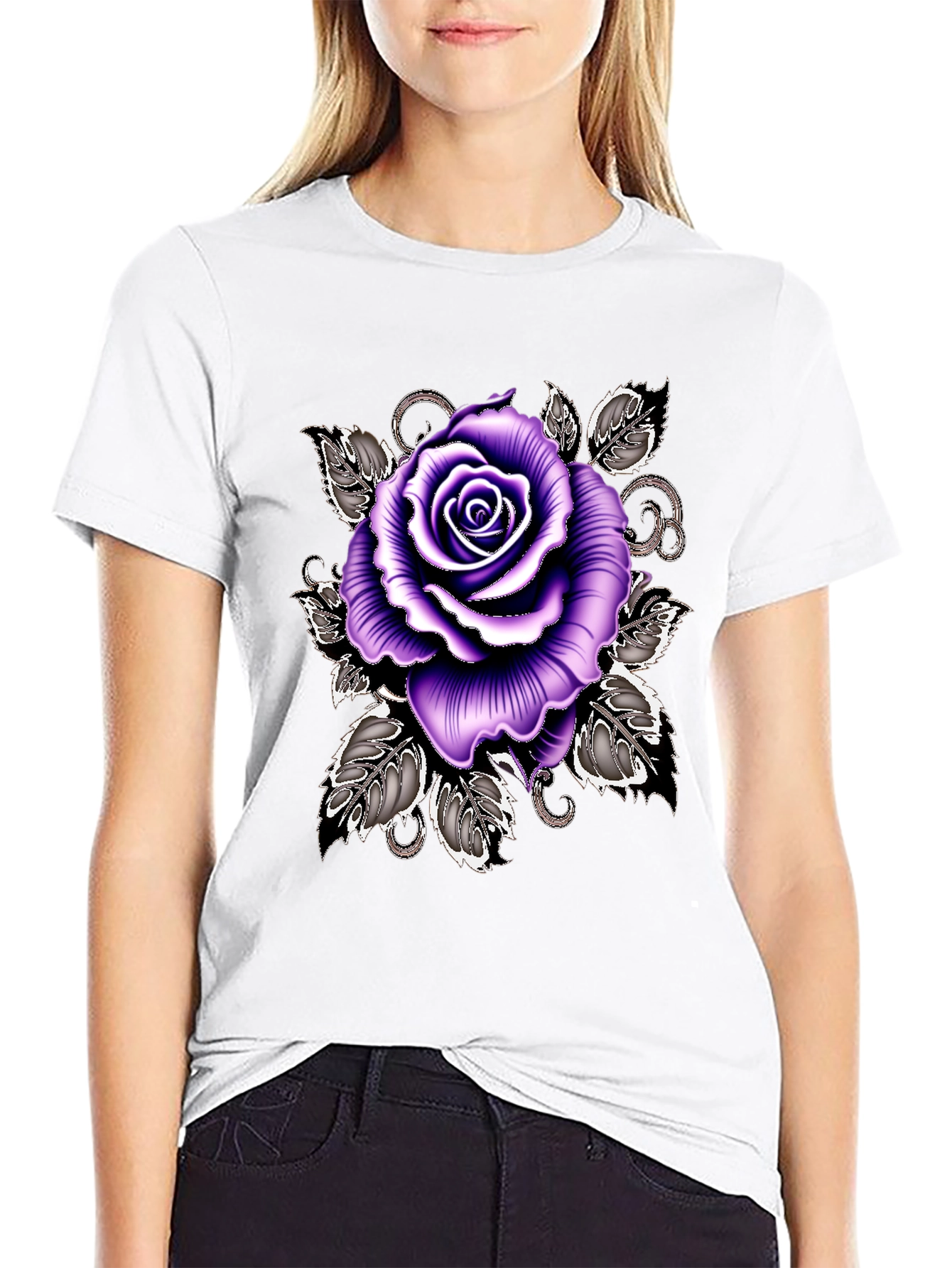 Purple Rose Graphic Tee - Stylish Floral T-Shirt