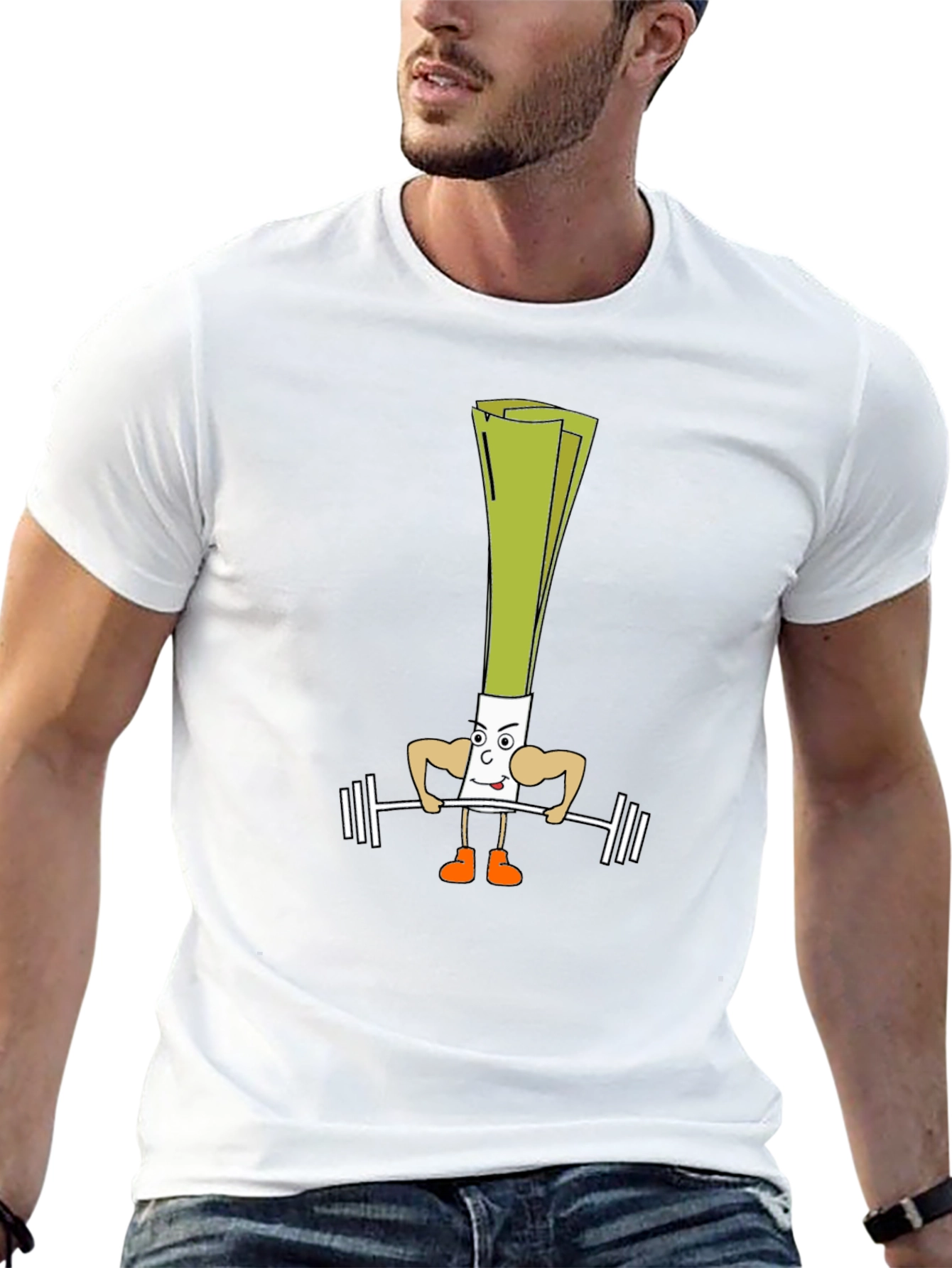 Leek Lifting Weights Cartoon Black T-Shirt
