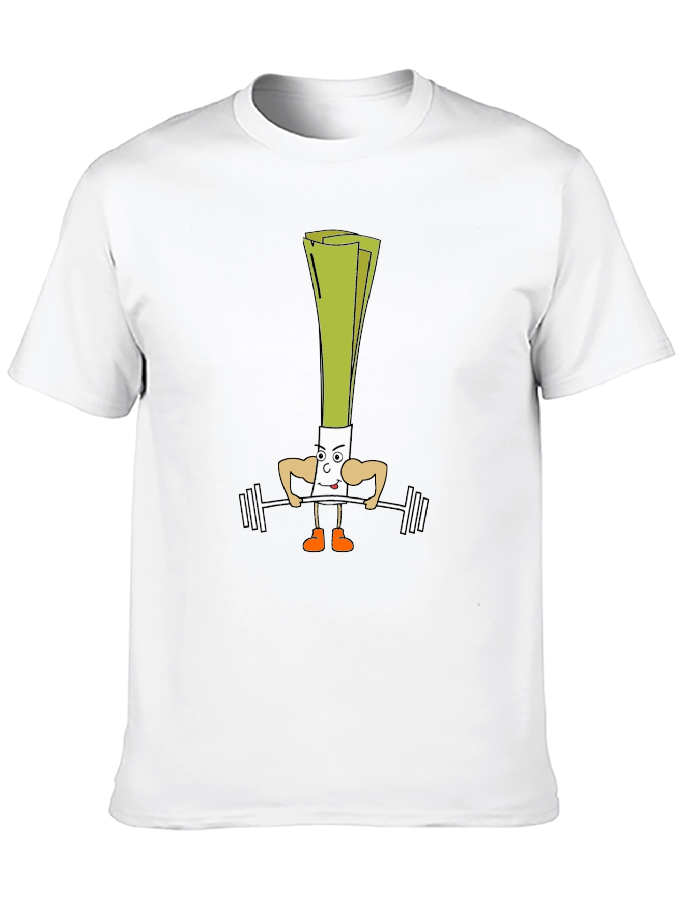 Leek Lifting Weights Cartoon Black T-Shirt