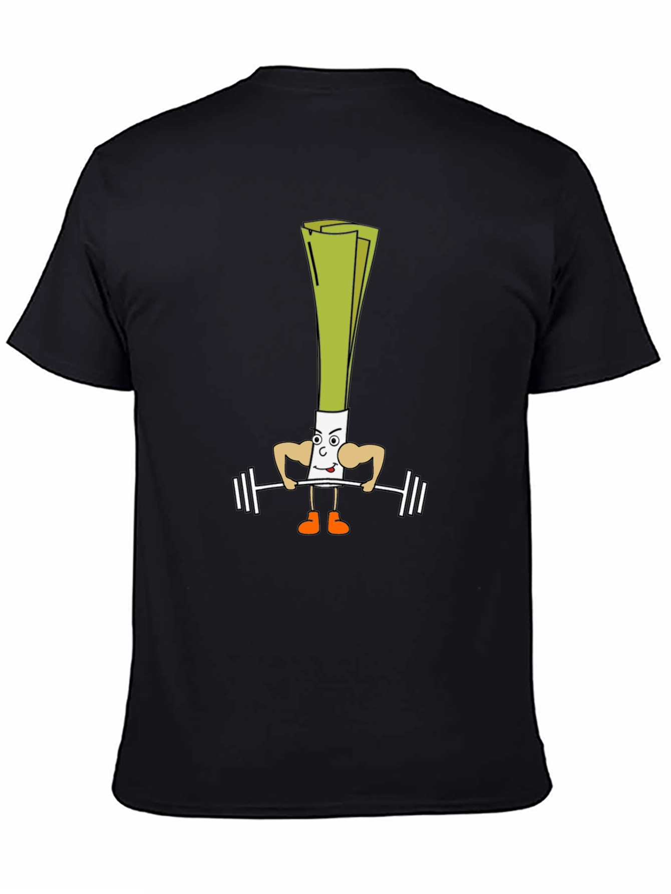 Leek Lifting Weights Cartoon Black T-Shirt
