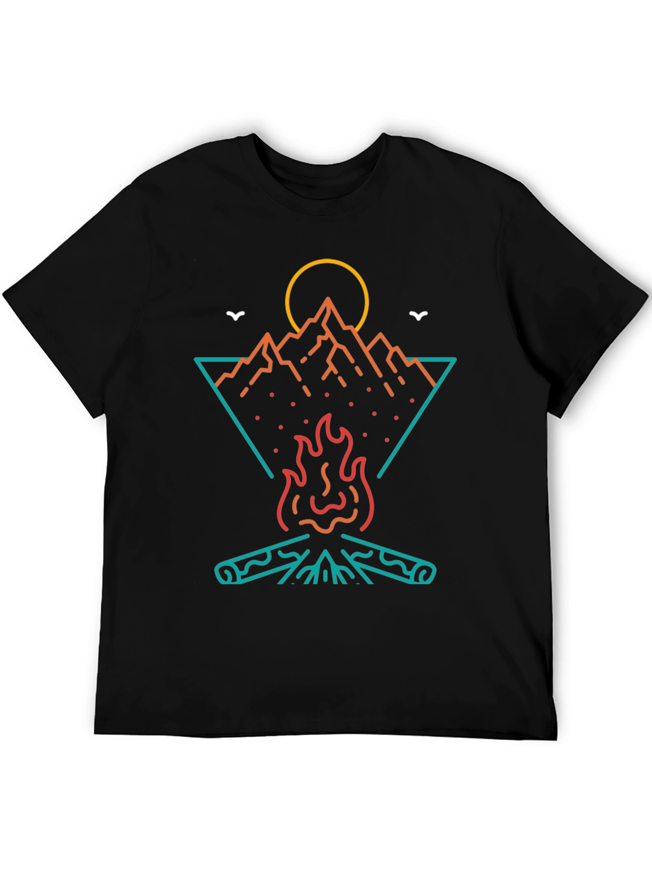 Campfire Mountain Graphic Tee - Black Cotton T-Shirt