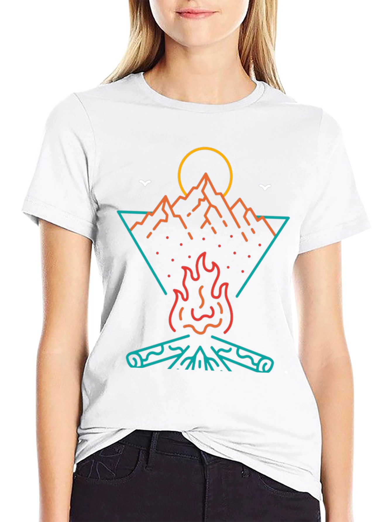 Campfire Mountain Graphic Tee - Black Cotton T-Shirt