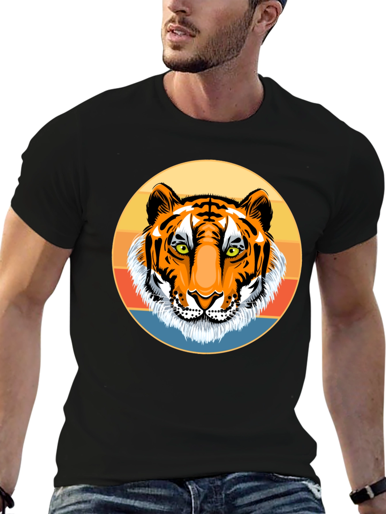 Tiger Graphic Tee - Retro Style Black T-Shirt