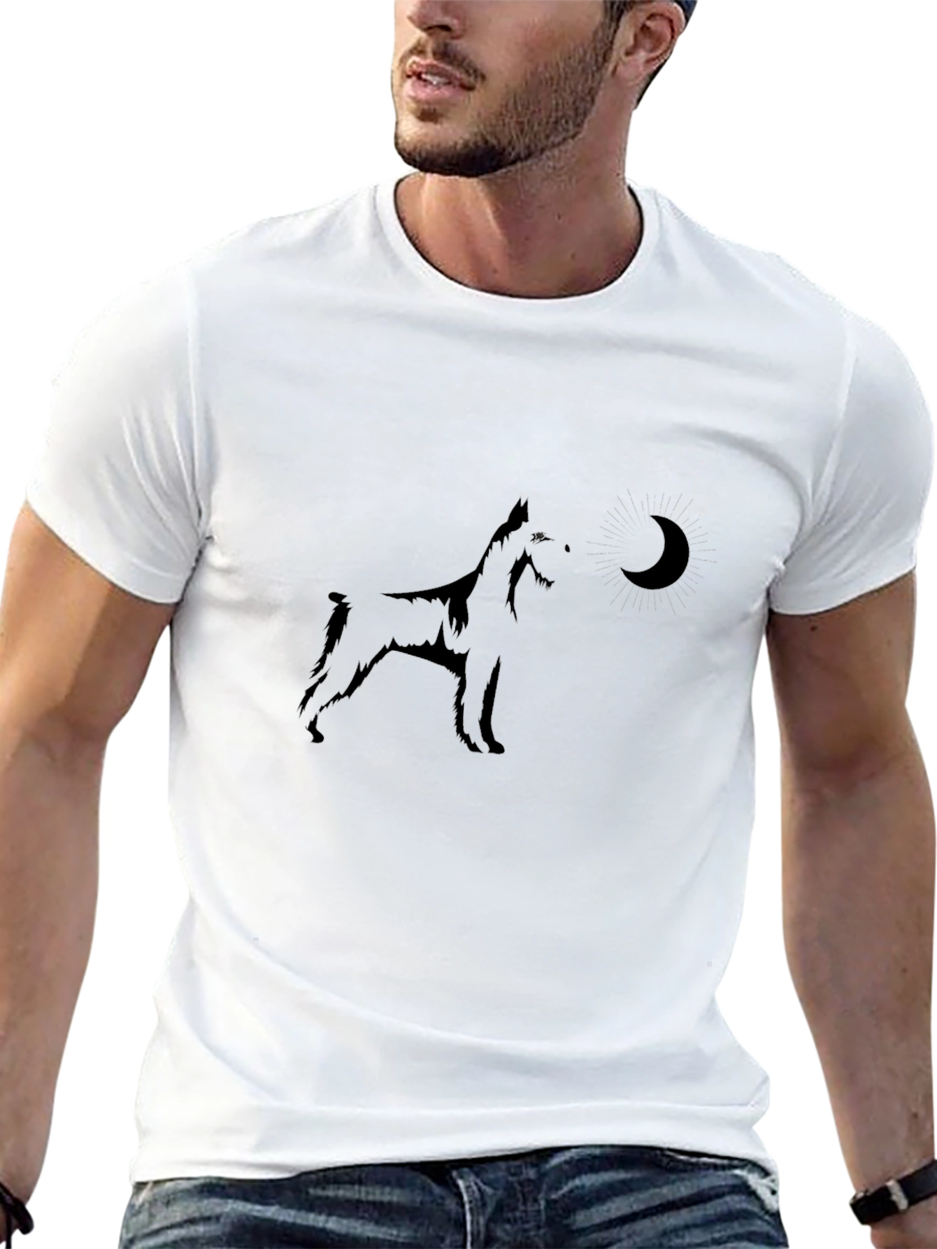 Black Dog Howling at Moon Graphic Tee