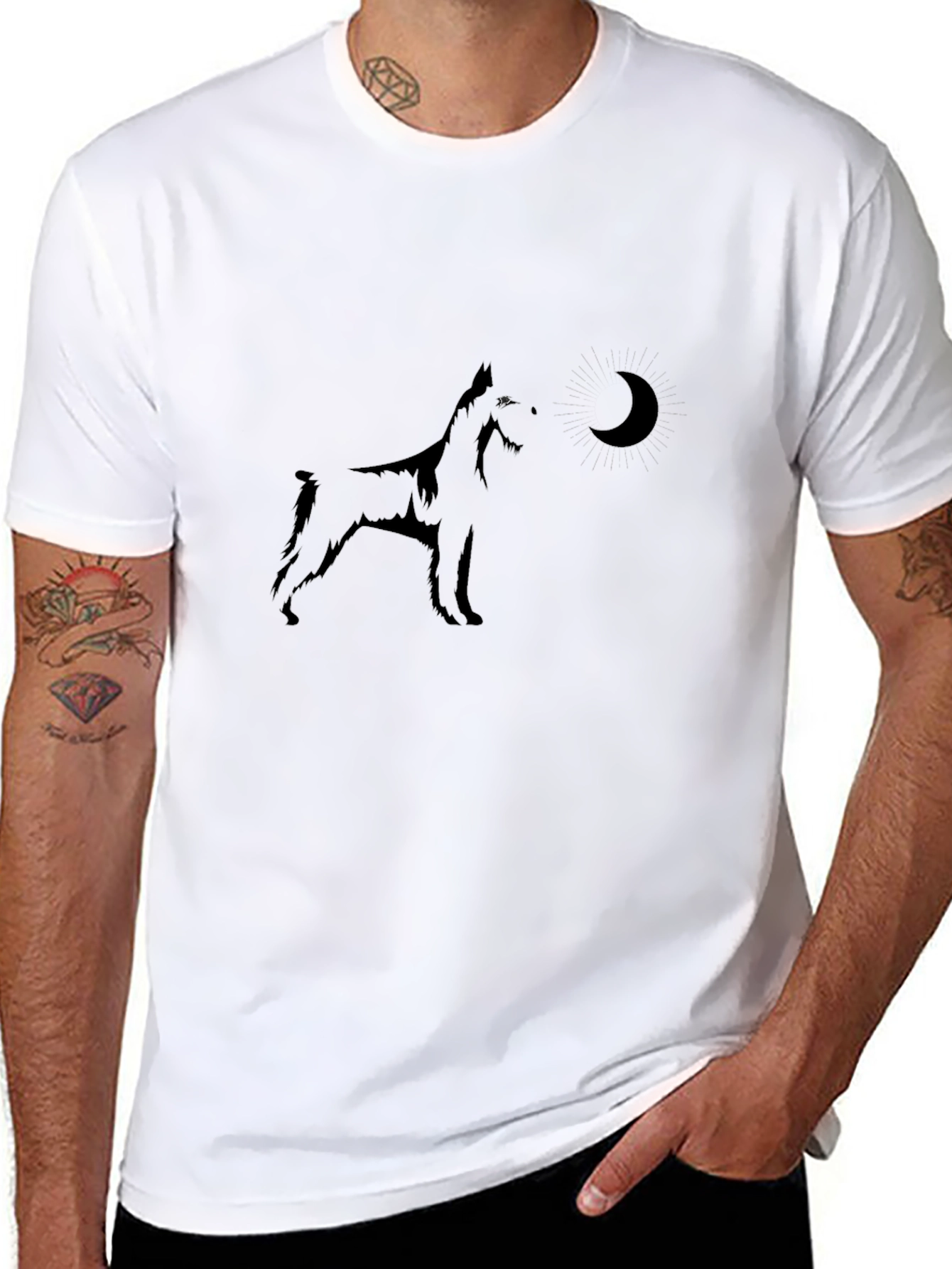 Black Dog Howling at Moon Graphic Tee