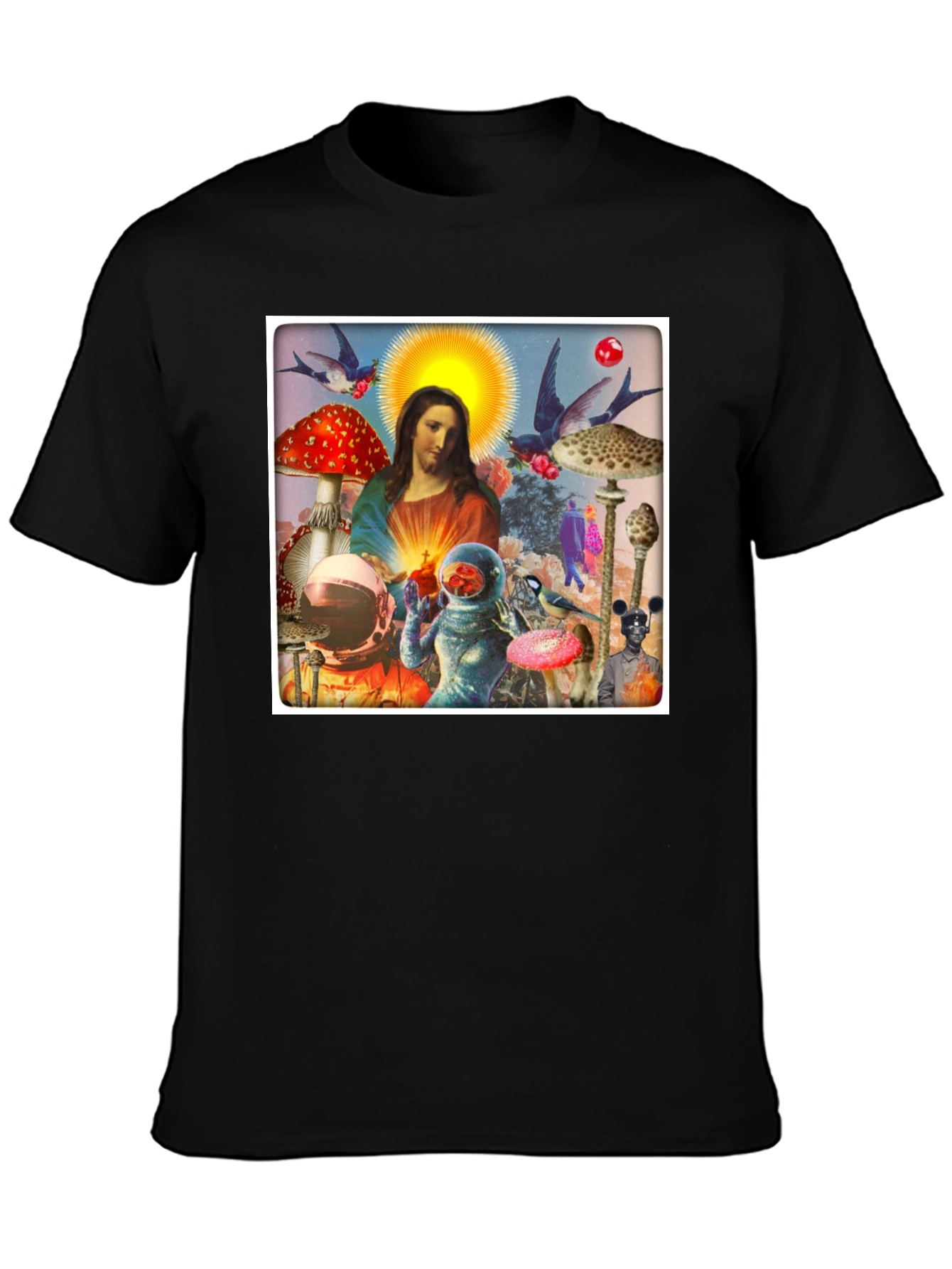 Surreal Jesus Astronaut Mushroom T-Shirt