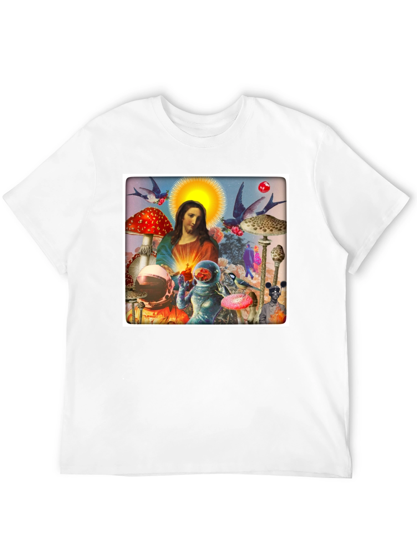 Surreal Jesus Astronaut Mushroom T-Shirt