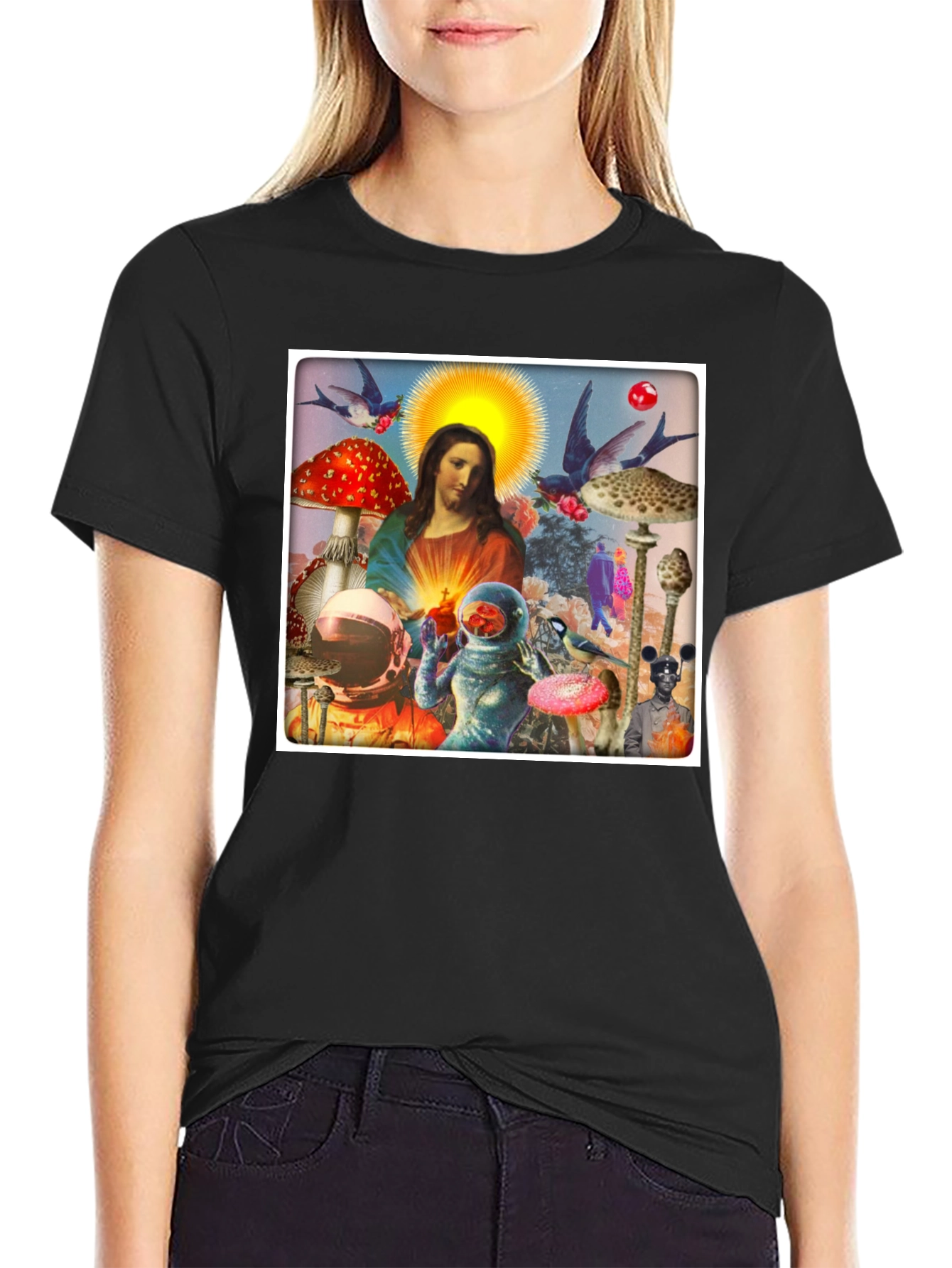 Surreal Jesus Astronaut Mushroom T-Shirt