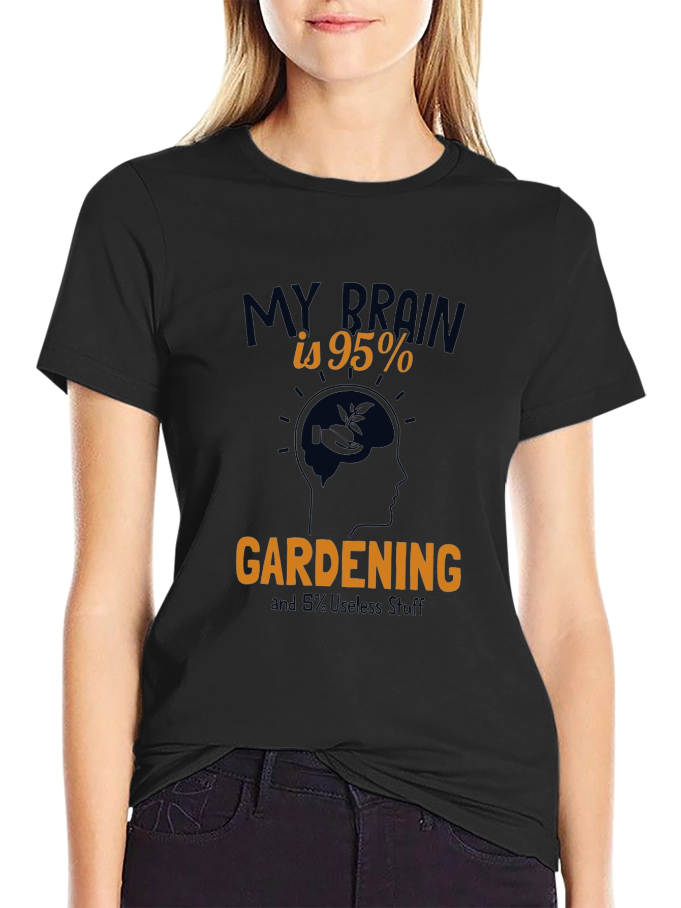 Gardening Brain Graphic Tee - Black Cotton T-Shirt