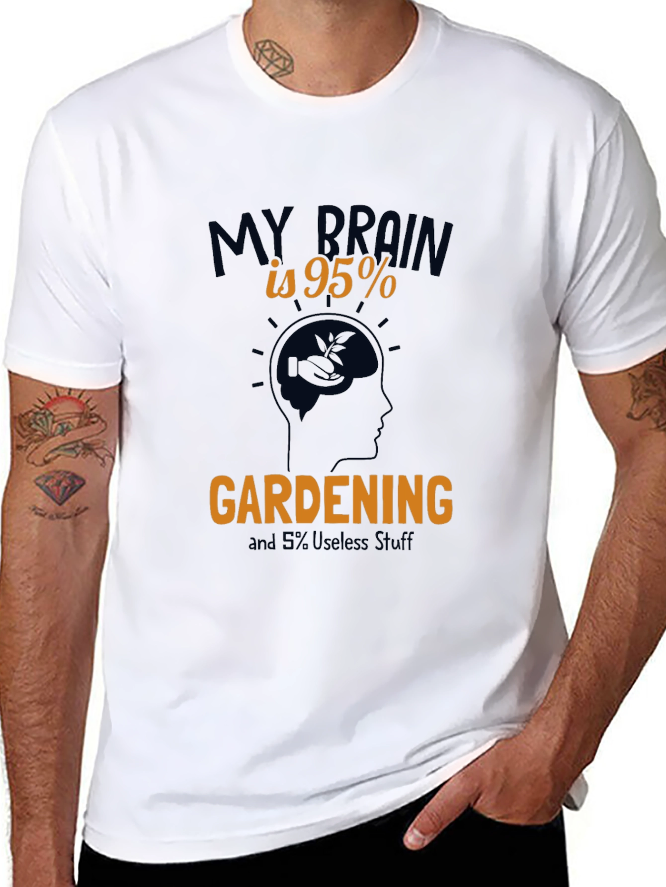 Gardening Brain Graphic Tee - Black Cotton T-Shirt