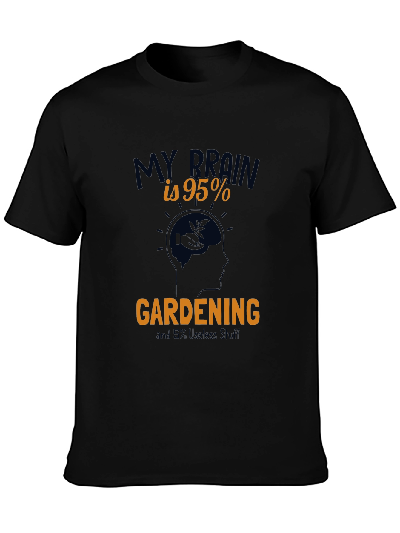 Gardening Brain Graphic Tee - Black Cotton T-Shirt