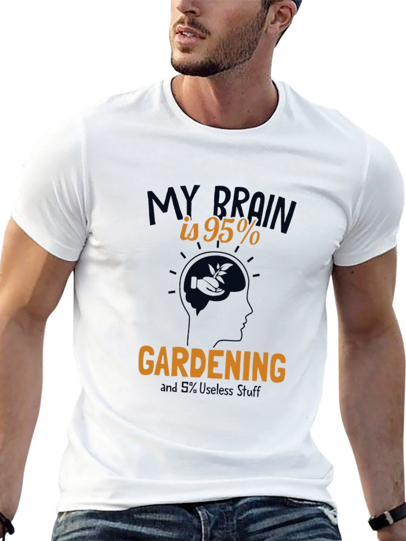 Gardening Brain Graphic Tee - Black Cotton T-Shirt