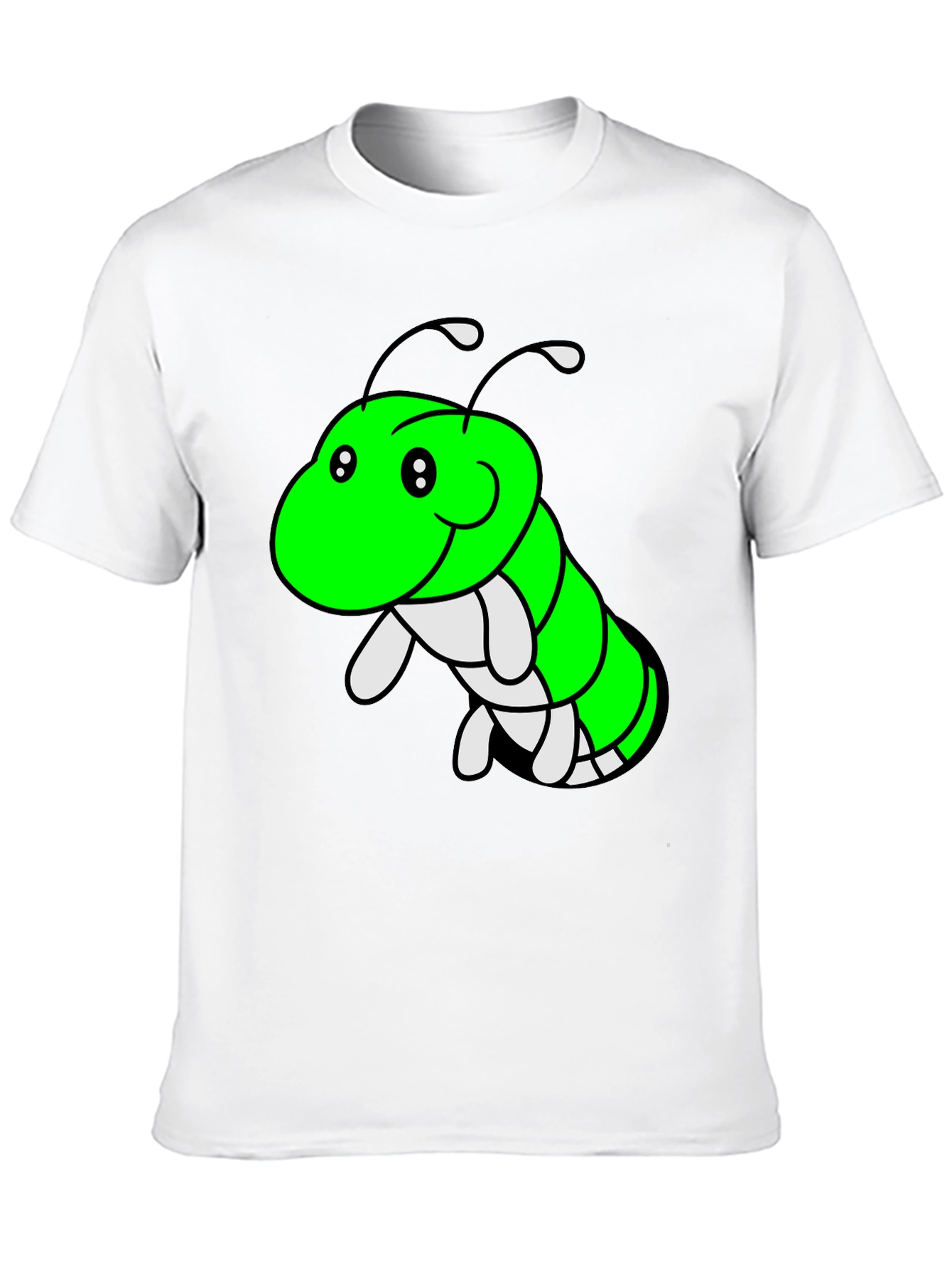Cartoon Caterpillar Graphic Tee - Black Cotton T-Shirt