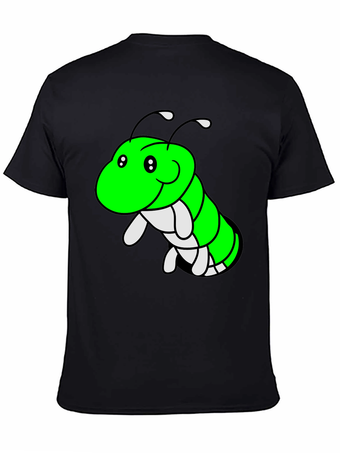 Cartoon Caterpillar Graphic Tee - Black Cotton T-Shirt