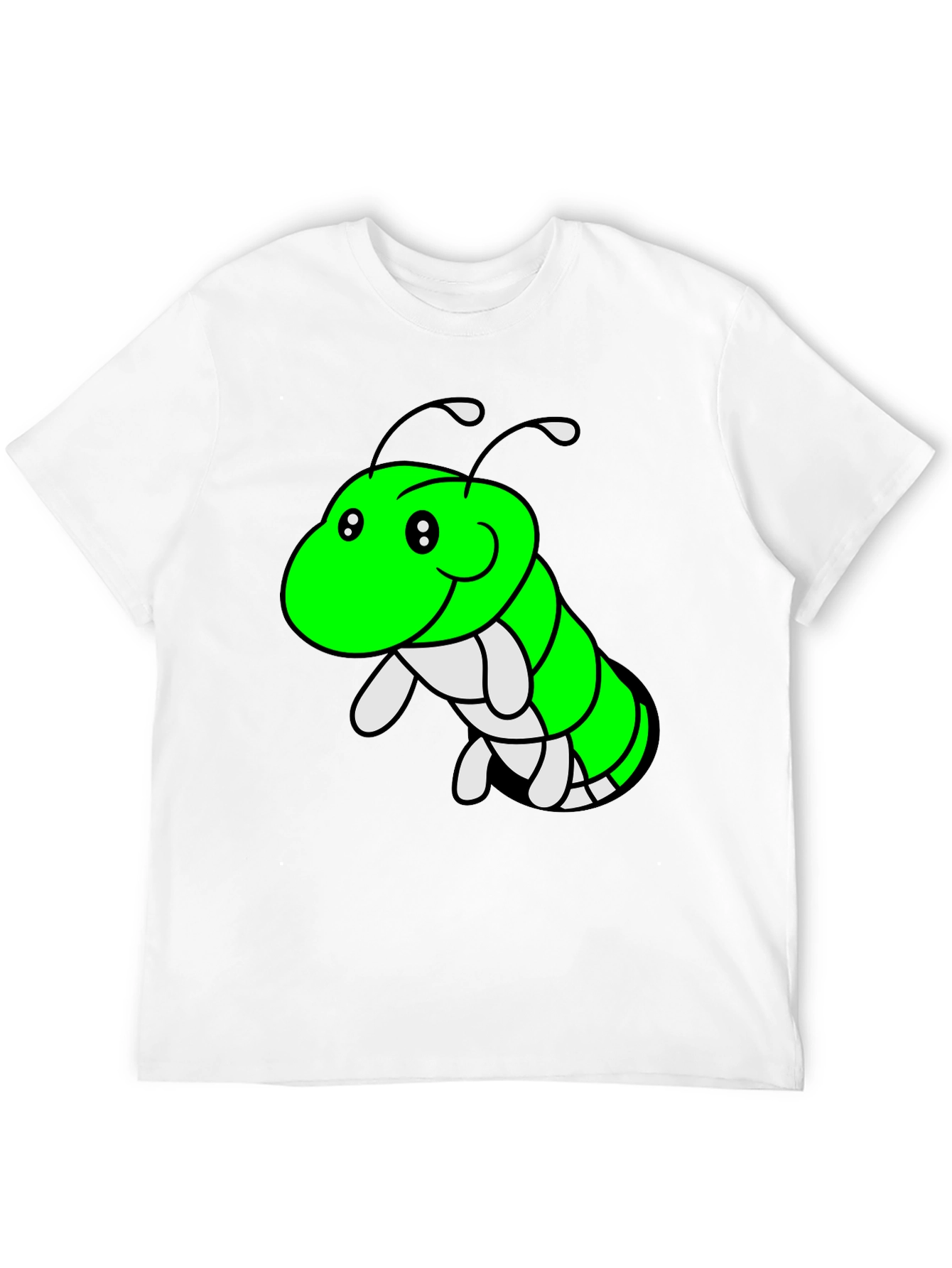 Cartoon Caterpillar Graphic Tee - Black Cotton T-Shirt