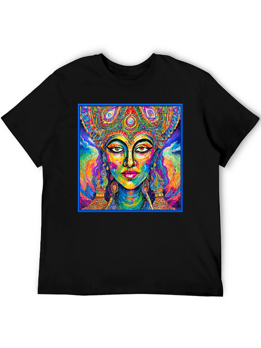 Vibrant Goddess Graphic Tee - Artistic Black T-Shirt