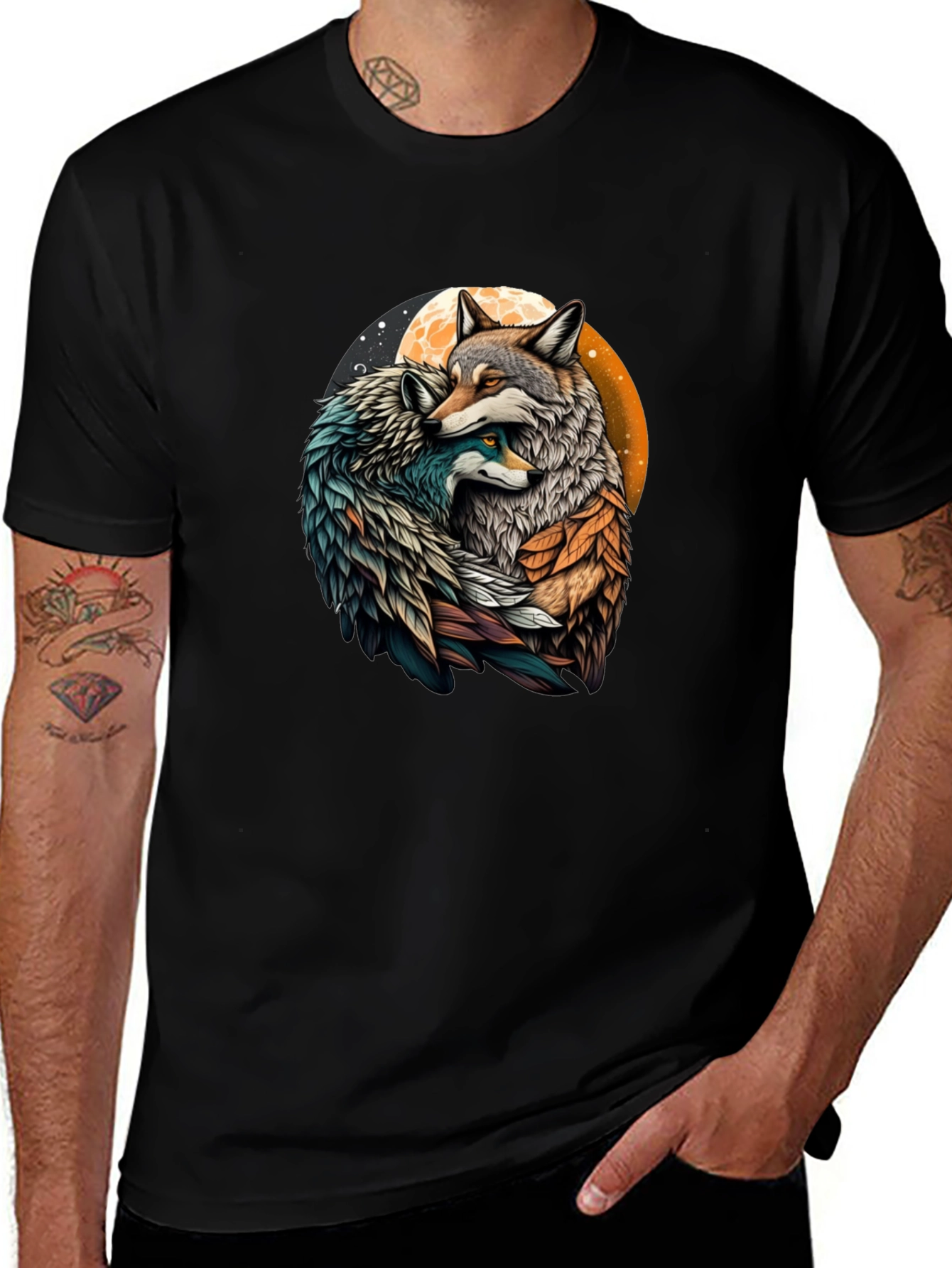 Loving Wolves Graphic T-Shirt - Stylish Black Tee