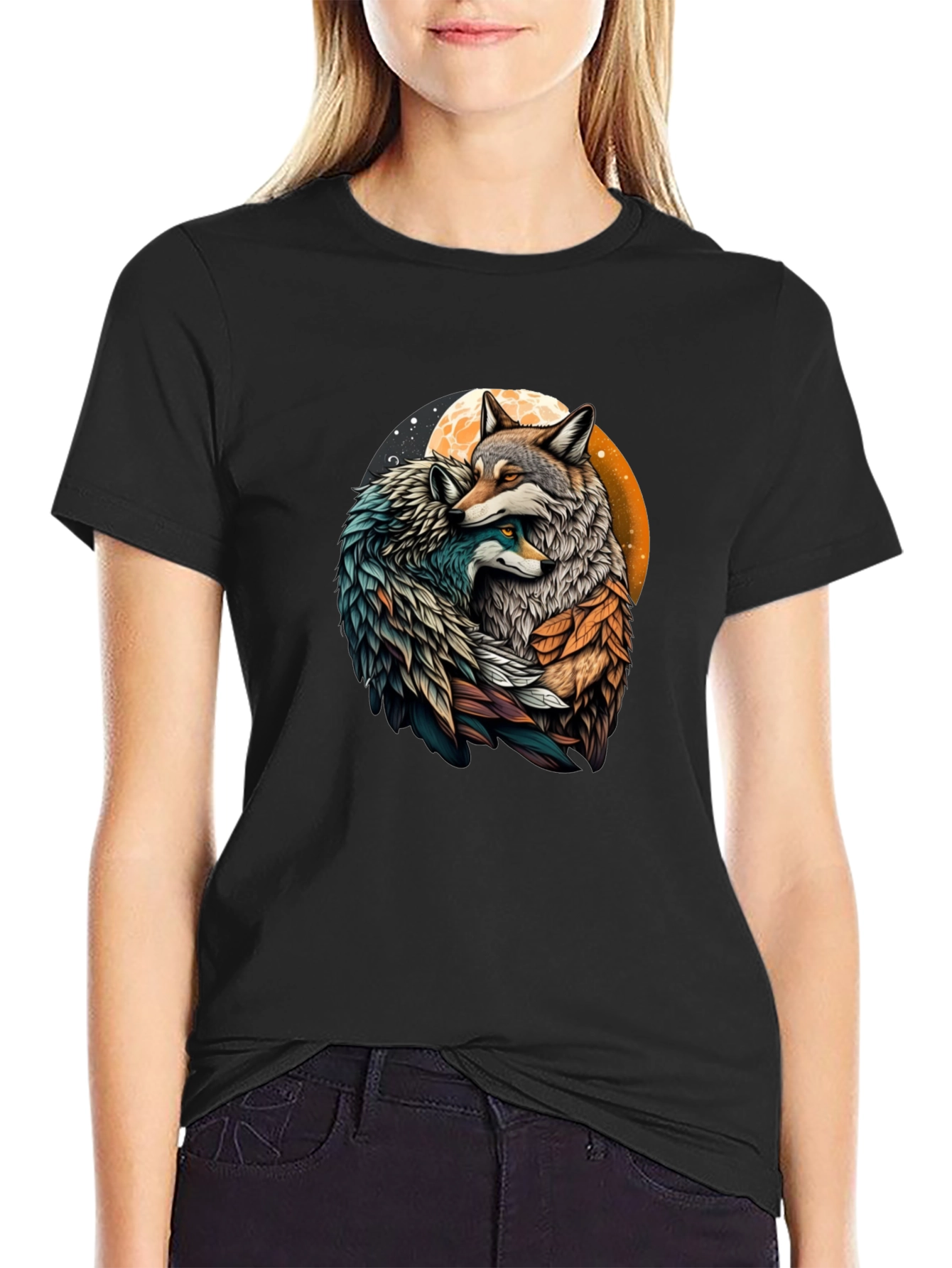 Loving Wolves Graphic T-Shirt - Stylish Black Tee