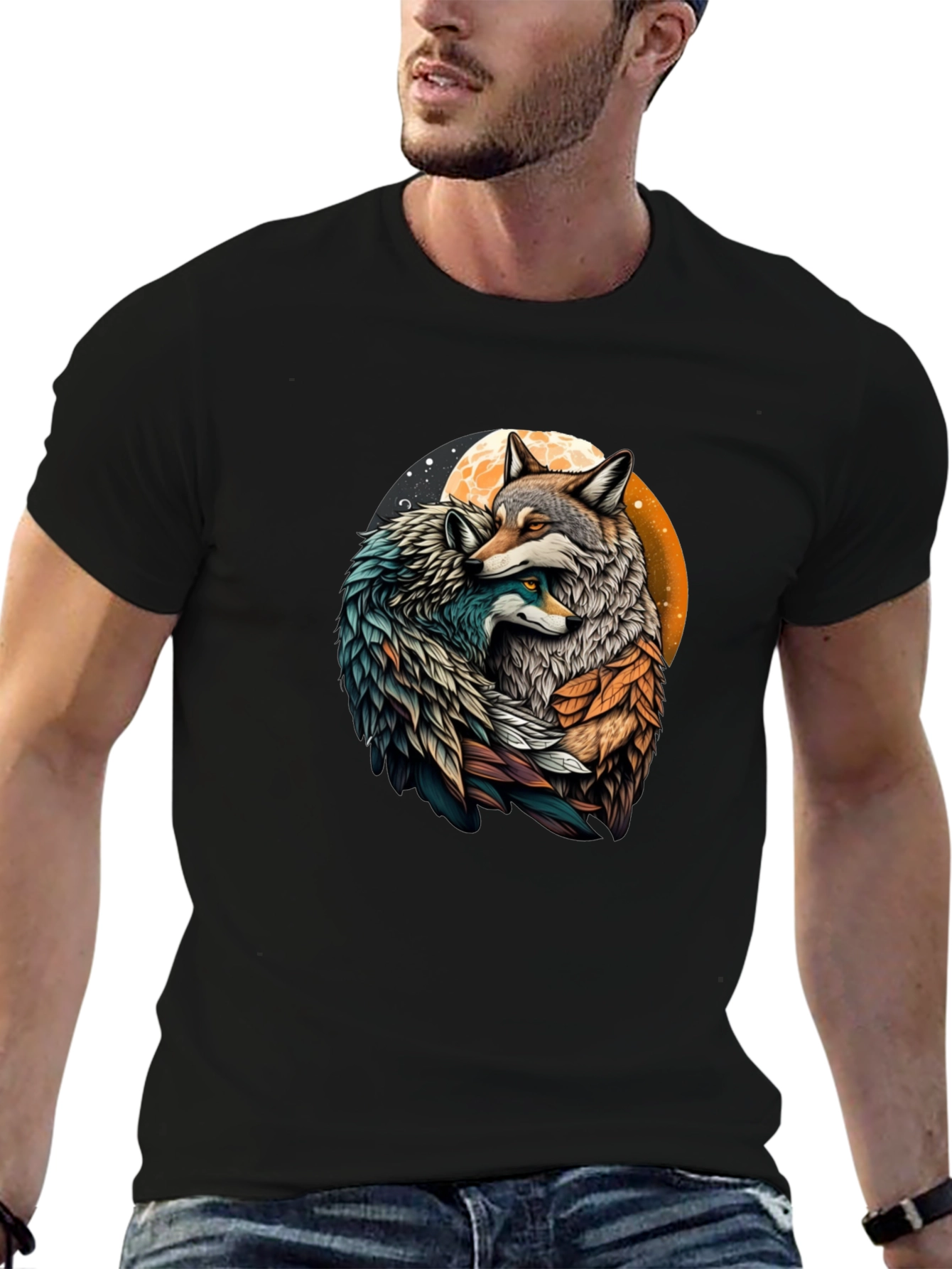 Loving Wolves Graphic T-Shirt - Stylish Black Tee