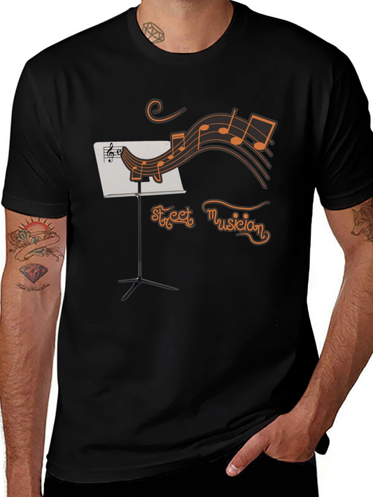 Street Musician Graphic T-Shirt - Black Crew Neck Tee