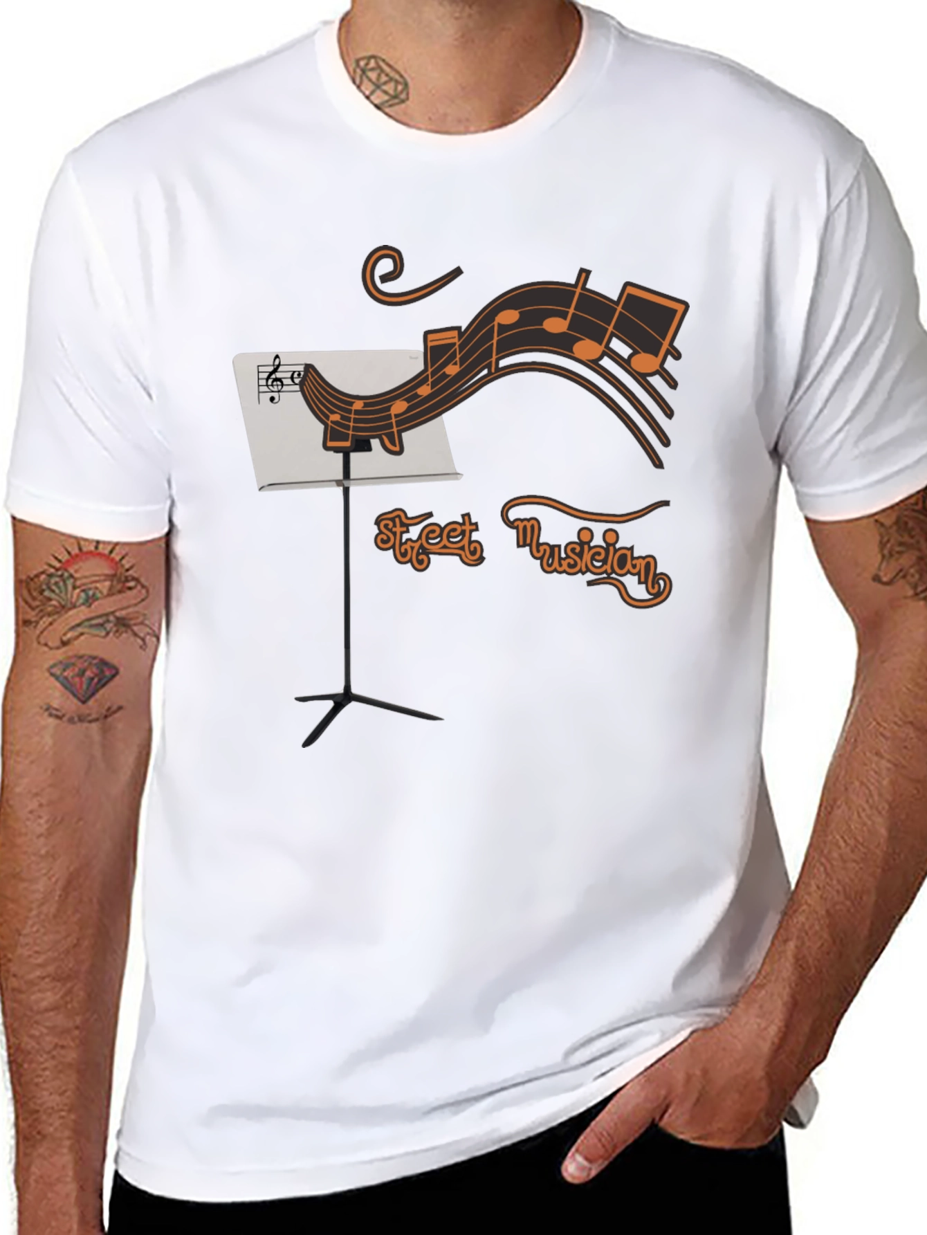 Street Musician Graphic T-Shirt - Black Crew Neck Tee