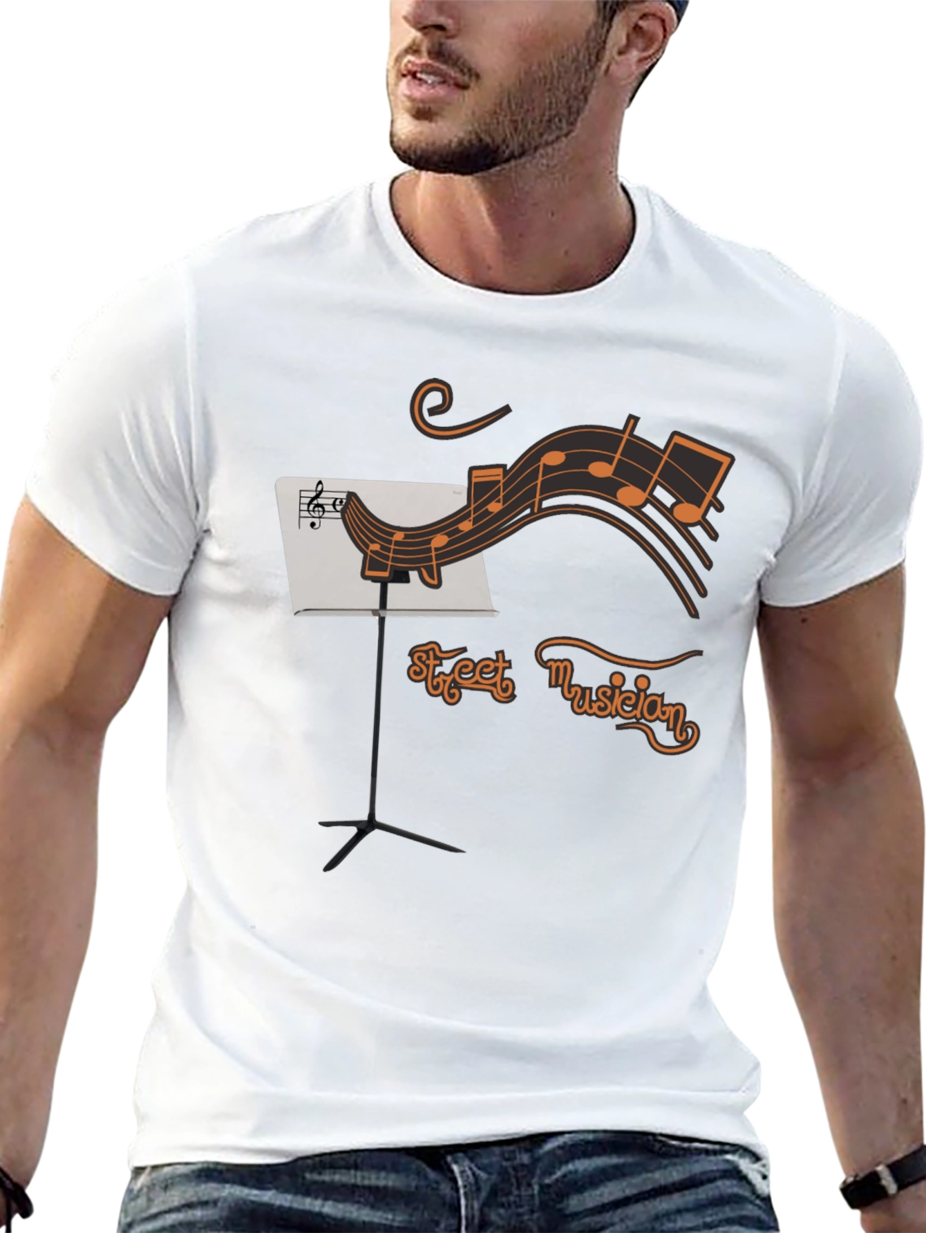 Street Musician Graphic T-Shirt - Black Crew Neck Tee