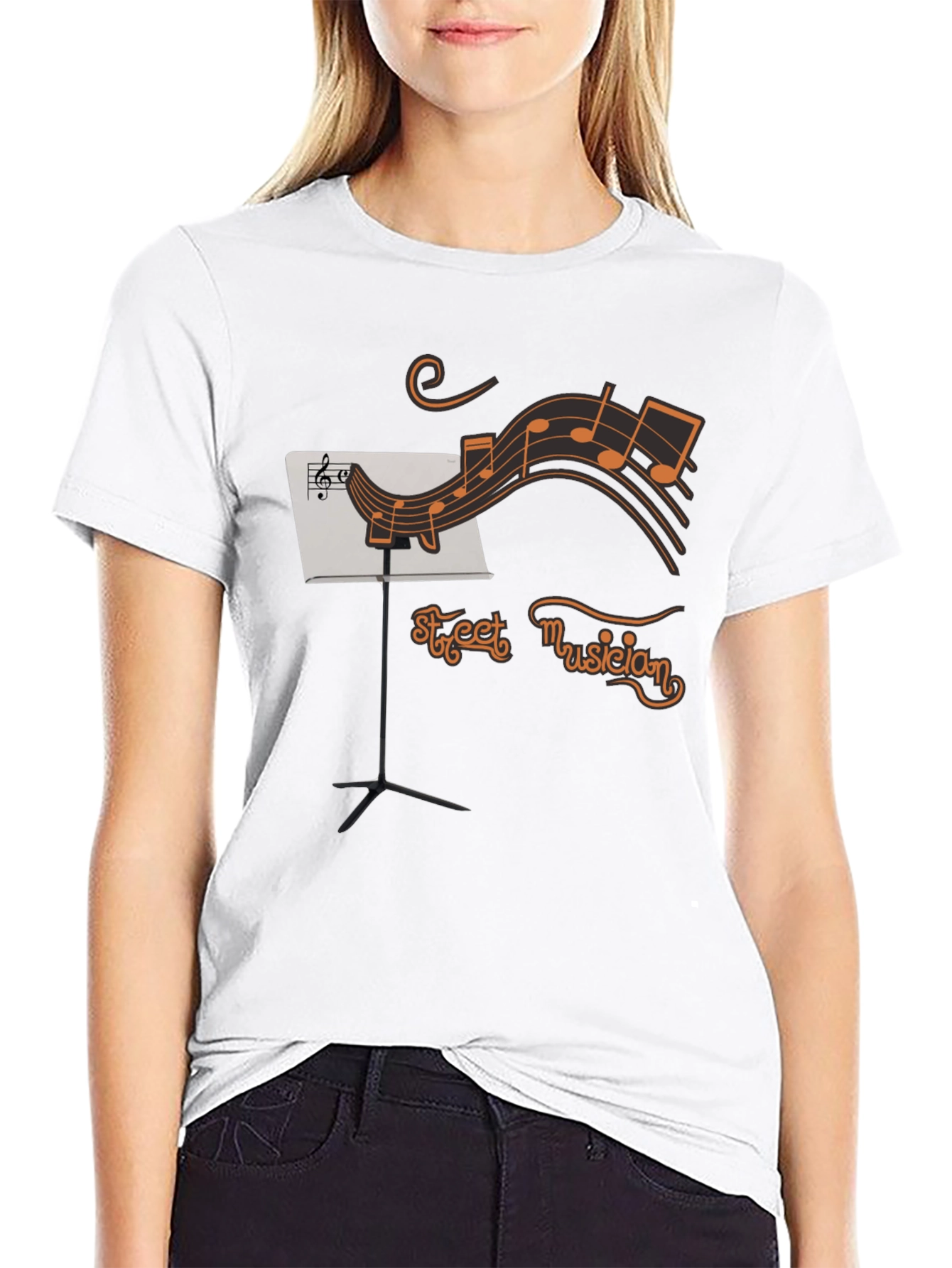 Street Musician Graphic T-Shirt - Black Crew Neck Tee