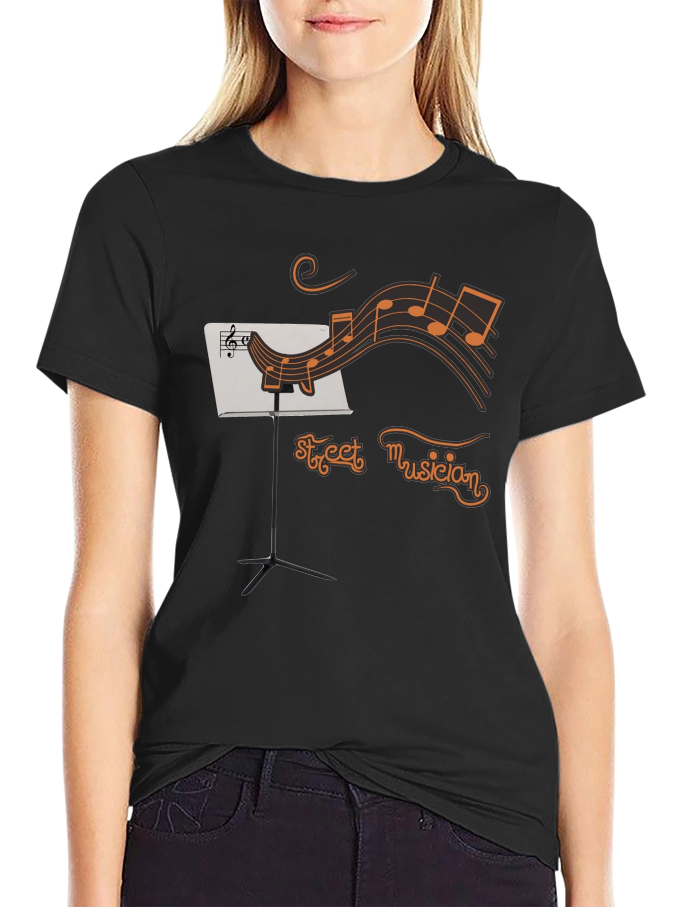 Street Musician Graphic T-Shirt - Black Crew Neck Tee