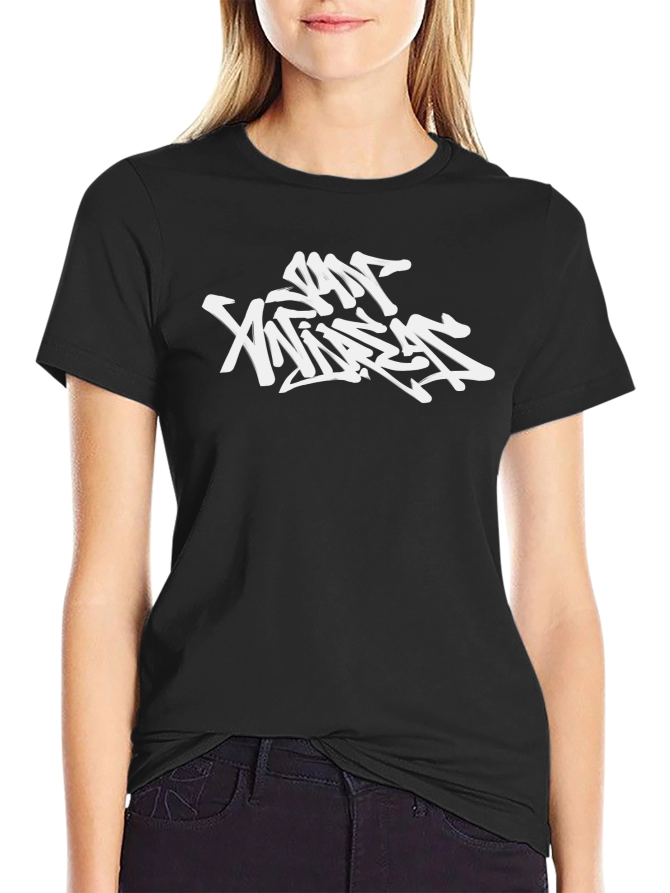 Black T-Shirt with Graffiti-Style Graphic