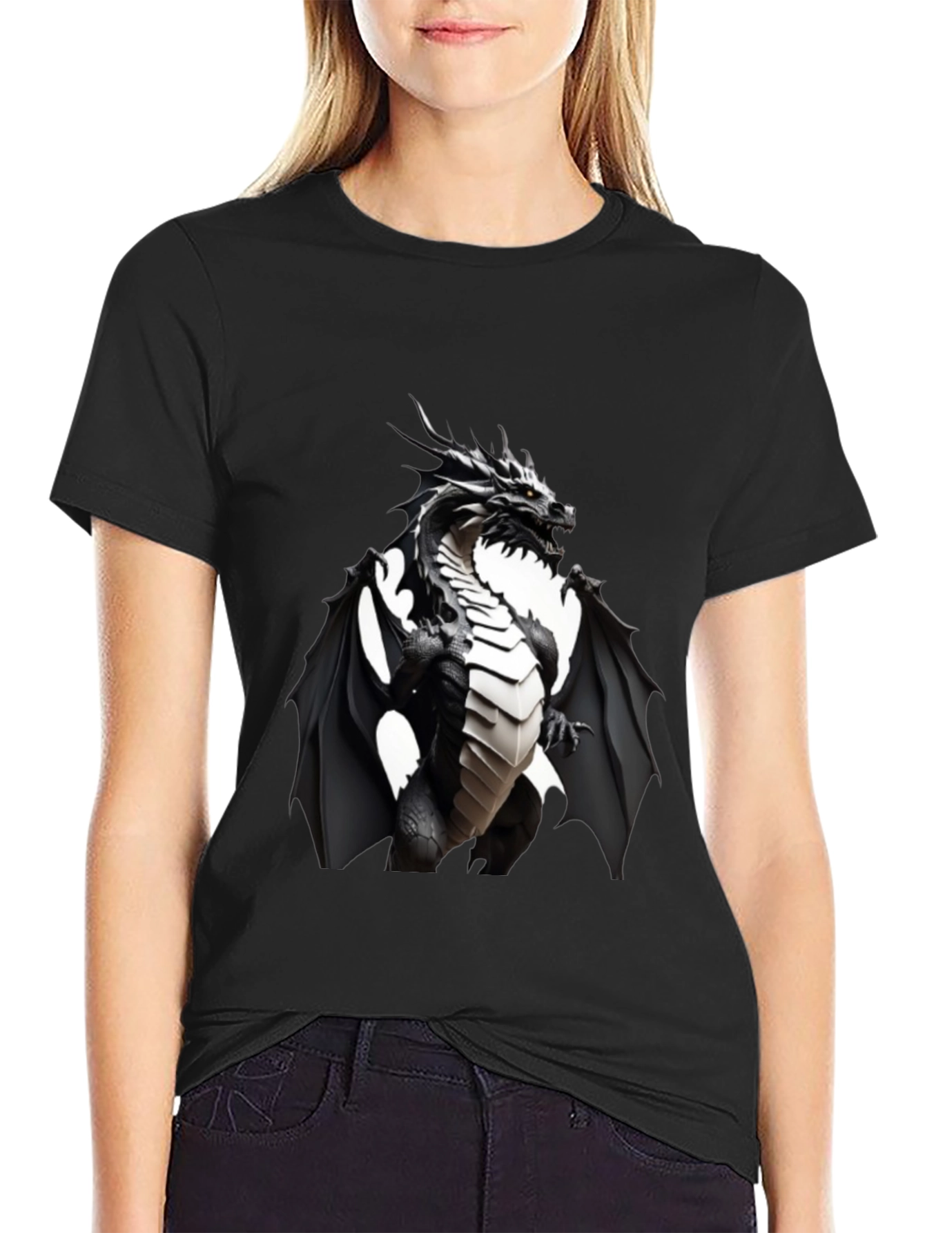 Black Dragon Graphic T-Shirt - Bold Fantasy Wear