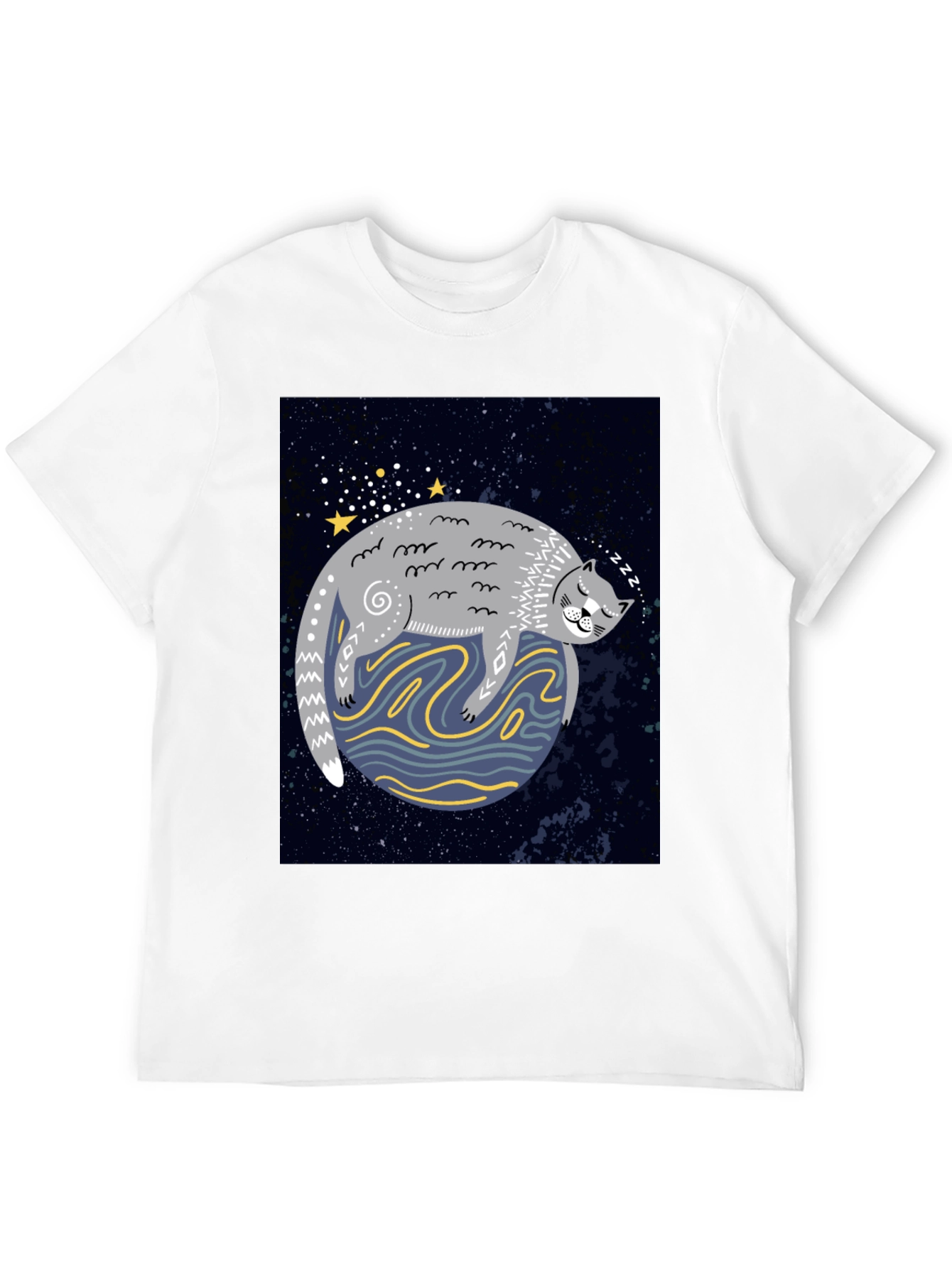 Cosmic Cat Nap T-Shirt - Black Cotton Tee