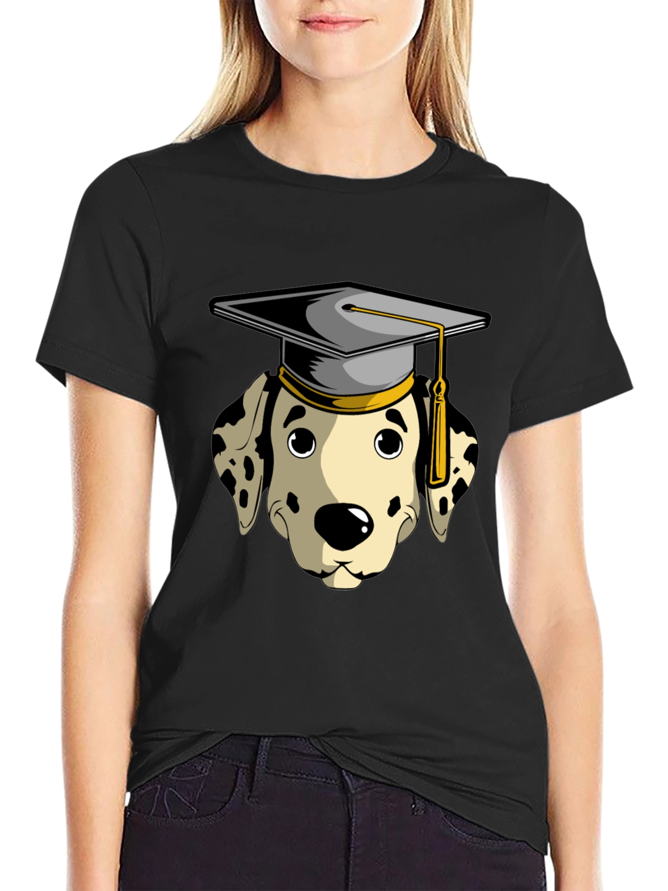 Graduation Dalmatian Graphic Tee - Black