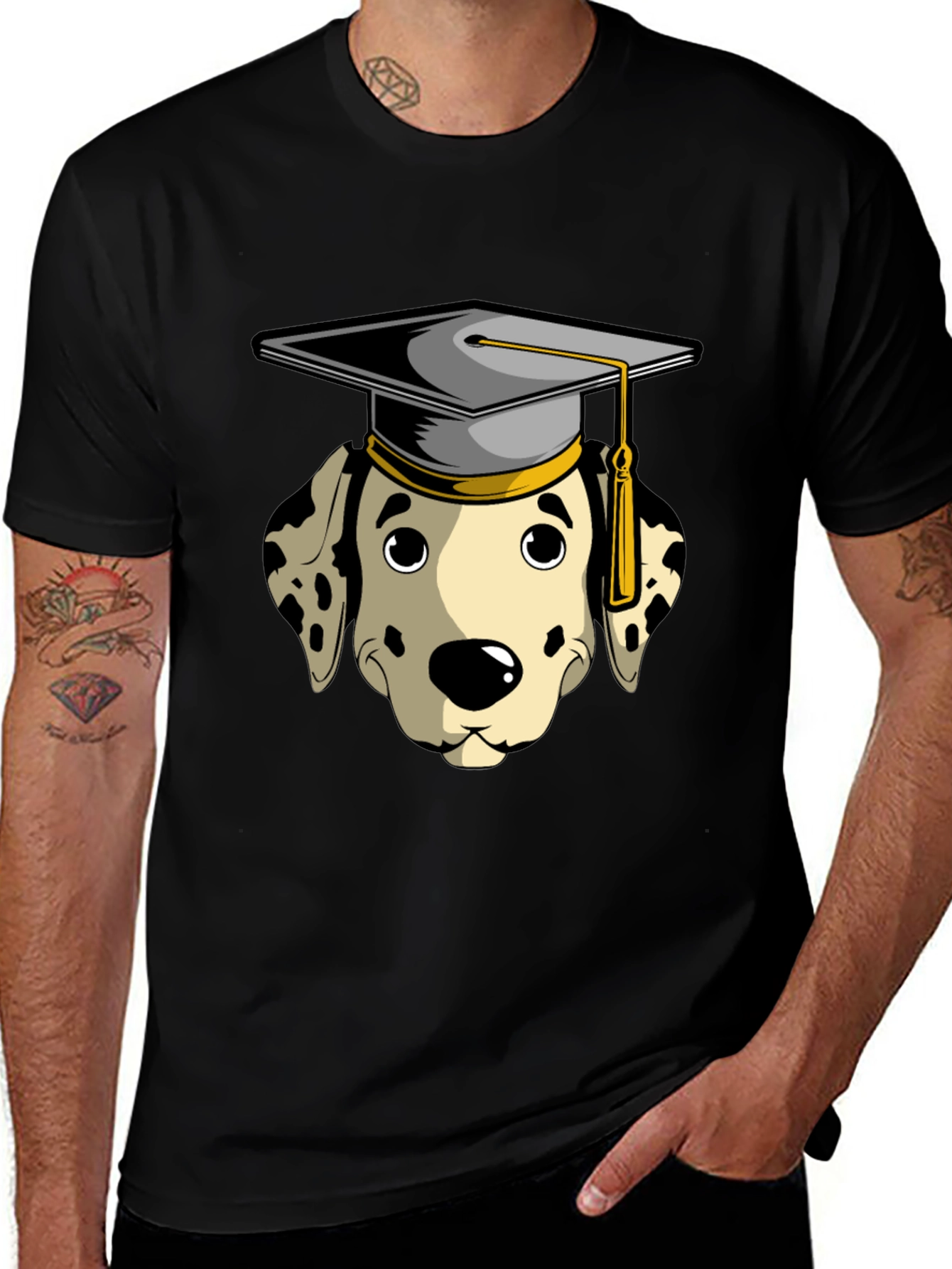 Graduation Dalmatian Graphic Tee - Black
