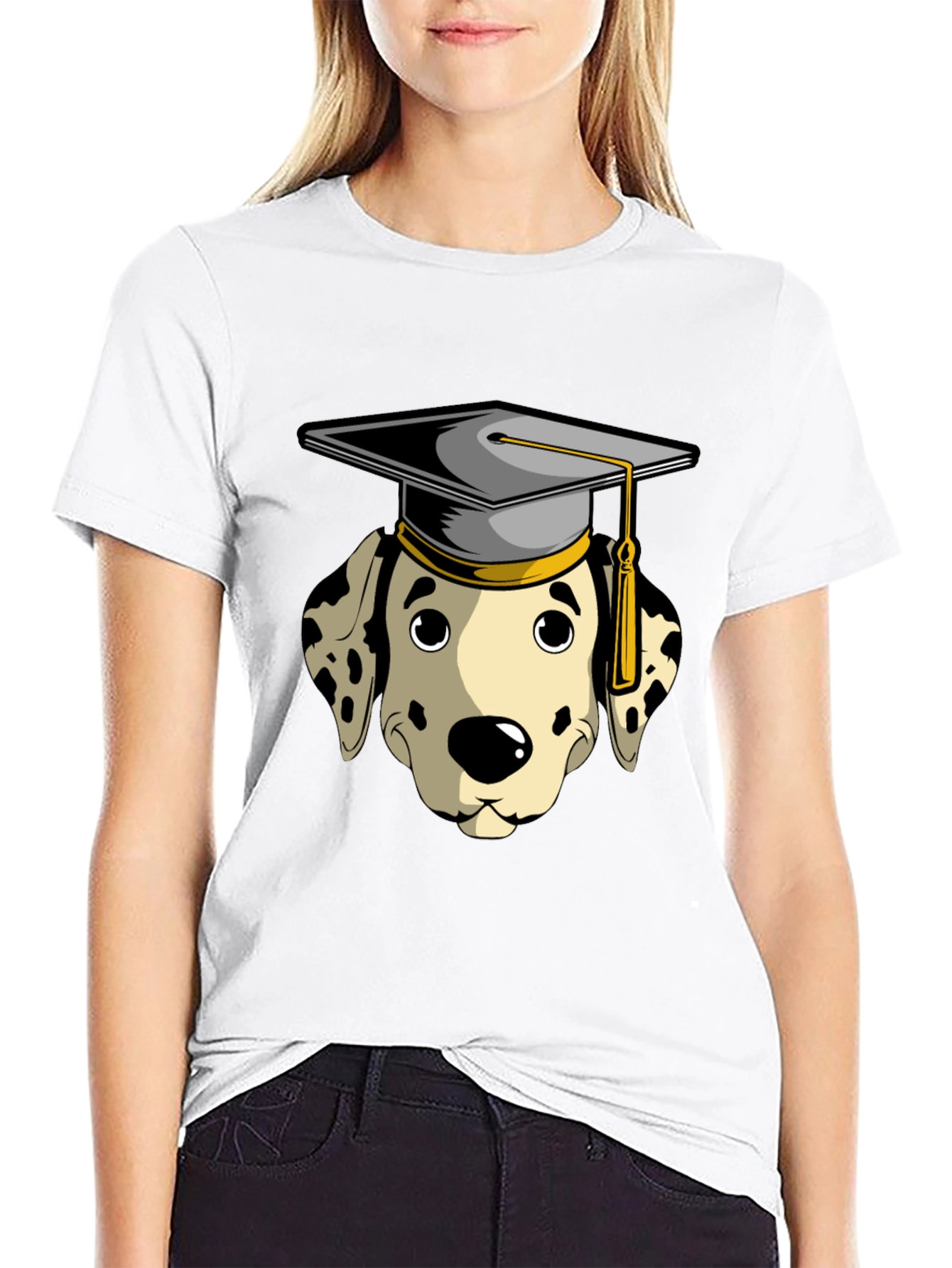 Graduation Dalmatian Graphic Tee - Black