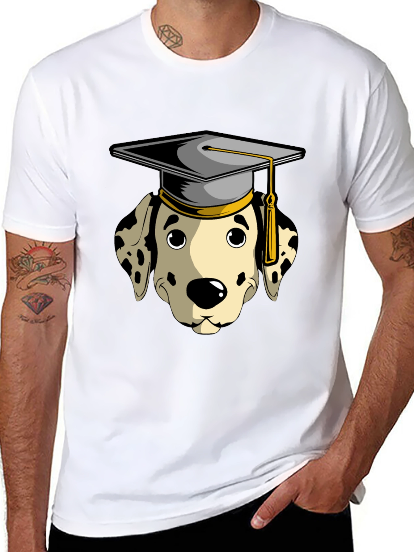 Graduation Dalmatian Graphic Tee - Black