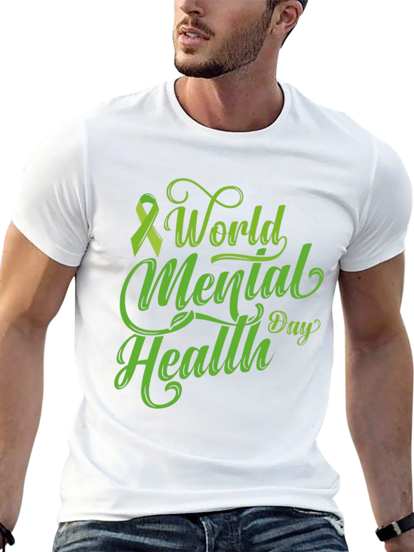 World Mental Health Day T-Shirt Green Ribbon