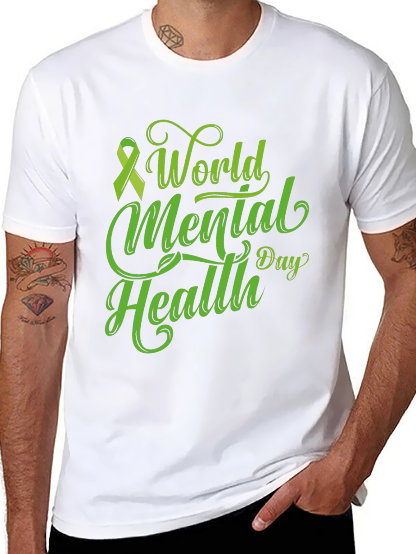 World Mental Health Day T-Shirt Green Ribbon